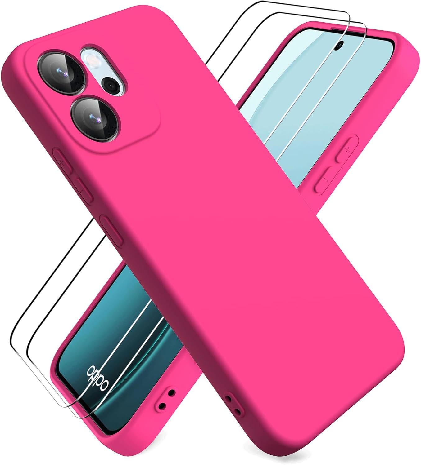 Ikziwreo Case for OPPO Reno 13 FS 5G/OPPO Reno 13 F 5G/4G, with 2 Pack Tempered Glass Screen Protector, Soft Silicone Rubber Anti-Shock Case - Midnight Blue