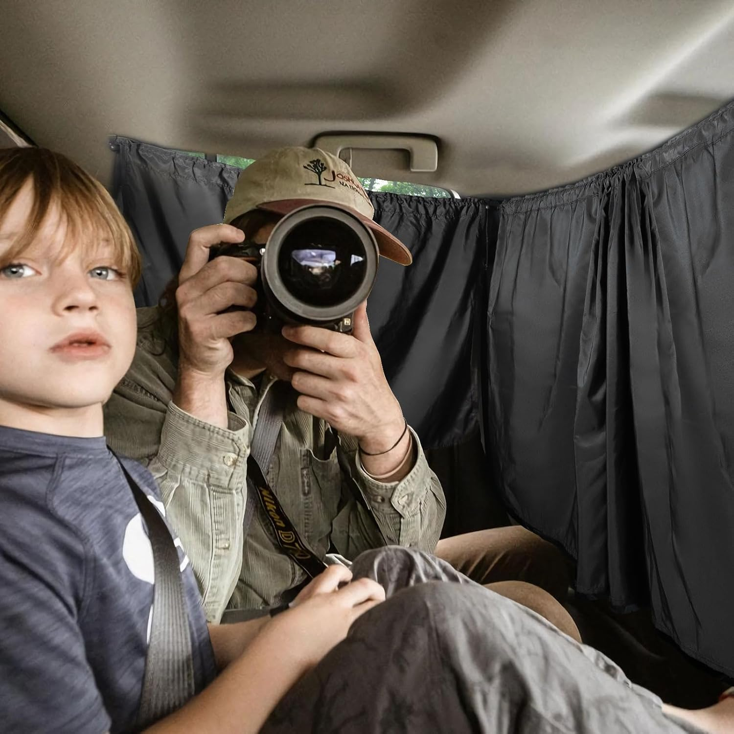 Car Divider Curtain Sun Shade,Set of 3 Car Privacy Curtains 1 Rear Seat & 2 Side Windows,Detachable Car Front Rear Seat Privacy Divider Curtains for Baby Feeding Sleeping Camping Travel image number 5