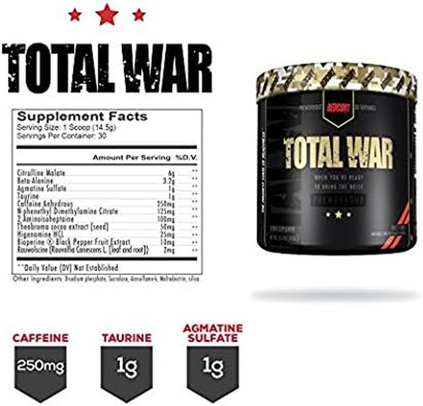 Redcon1 Total War - Pre Workout, 30 Servings, Boost Energy, Increase Endurance and Focus, Beta-Alanine, Caffeine (Watermelon) image number 2