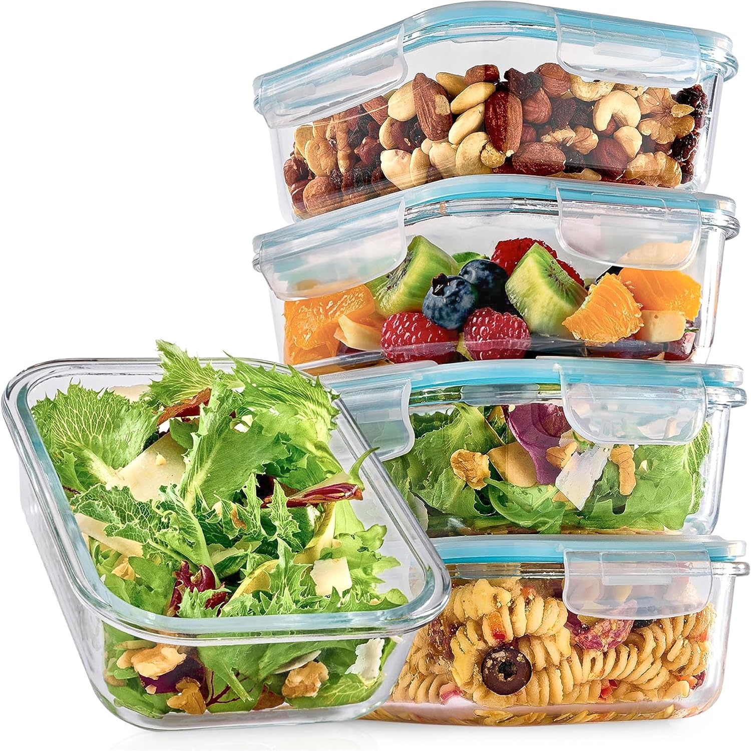 Praknu Glass Container with Lid, 1000 Ml, Set of 4, Food Storage Containers, Stackable and Airtight, Bpa-Free, Dishwasher Safe, Freezer and Microwave Safe image number 1