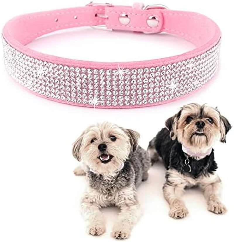 Kalevel Large Dog Collar Pink Bling Cat Collar Leather Soft Pet Collar Adjustable Fashion with Rhinestones Metal Buckle for Large Dogs