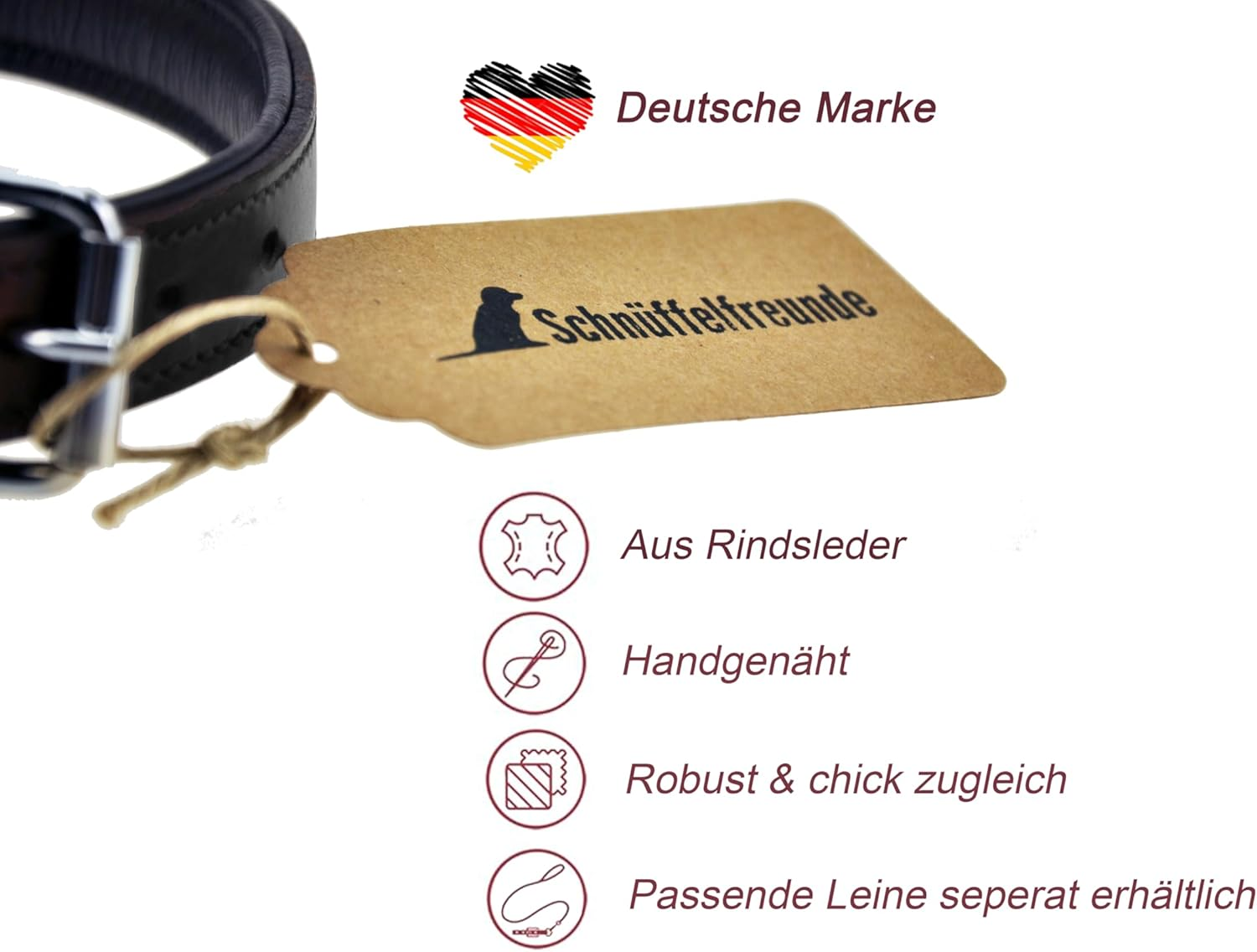 Schn&uuml;ffelfreunde Leather Dog Collar, Dog Collar for Large, Medium and Small Dogs, Leather Collar Padded, Robust (M - 28-36 Cm, Black) image number 4