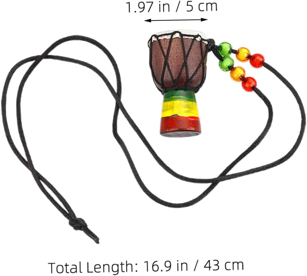 Alasum Wooden Djembe Drum Necklace Mini African Drum Pendant Percussion Instrument Jewelry for Kids Adults Party Favor Supplies image number 5