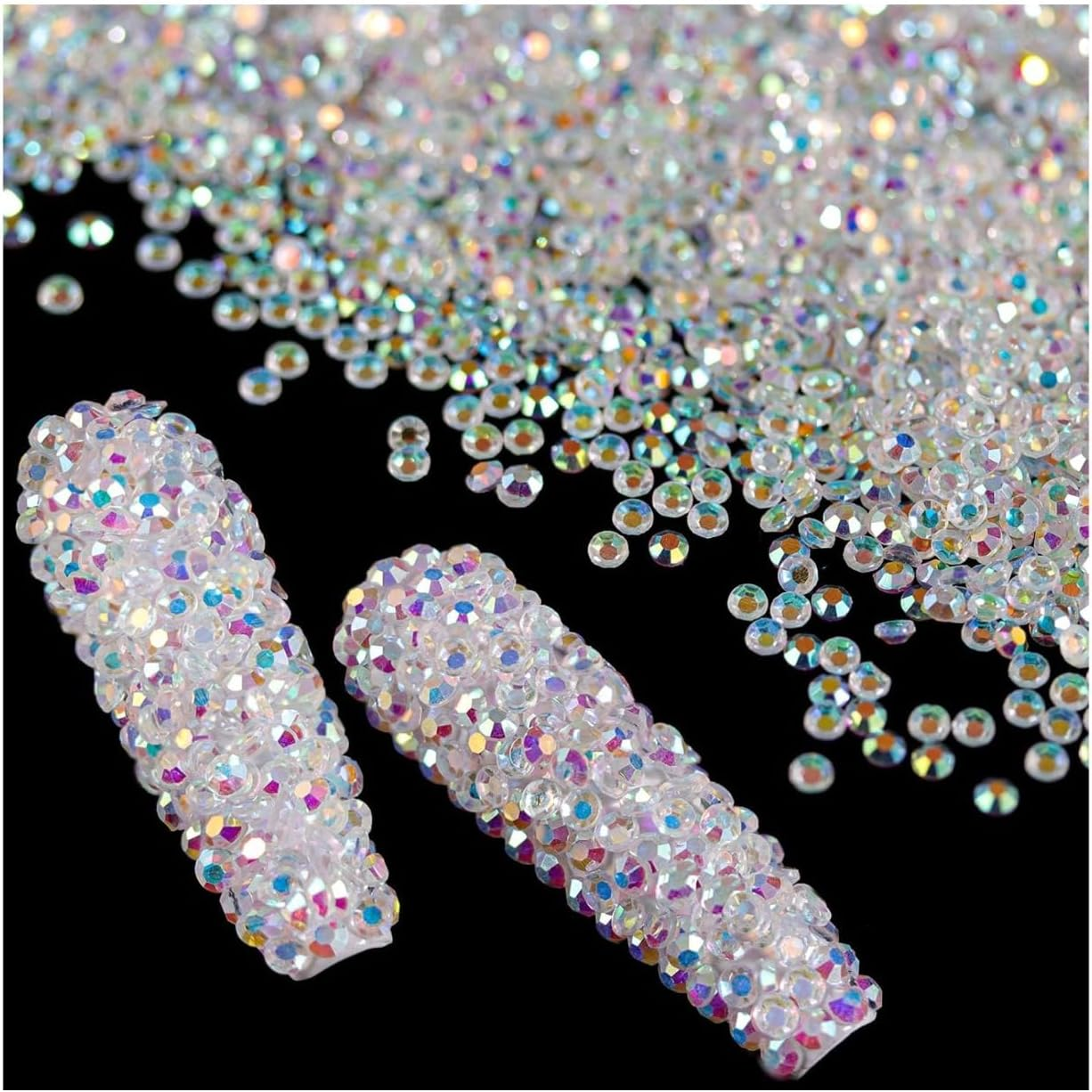 Tiny Nail Rhinestones 5000Pcs 1.2Mm Mini Pixie AB Glass Crystals for Nail Art Manicure Iridescent Long Lasting Shine Small Rhinestone Micro Dust Glitter Caviar Bead Sugar Gem (2.4Mm AB) image number 2