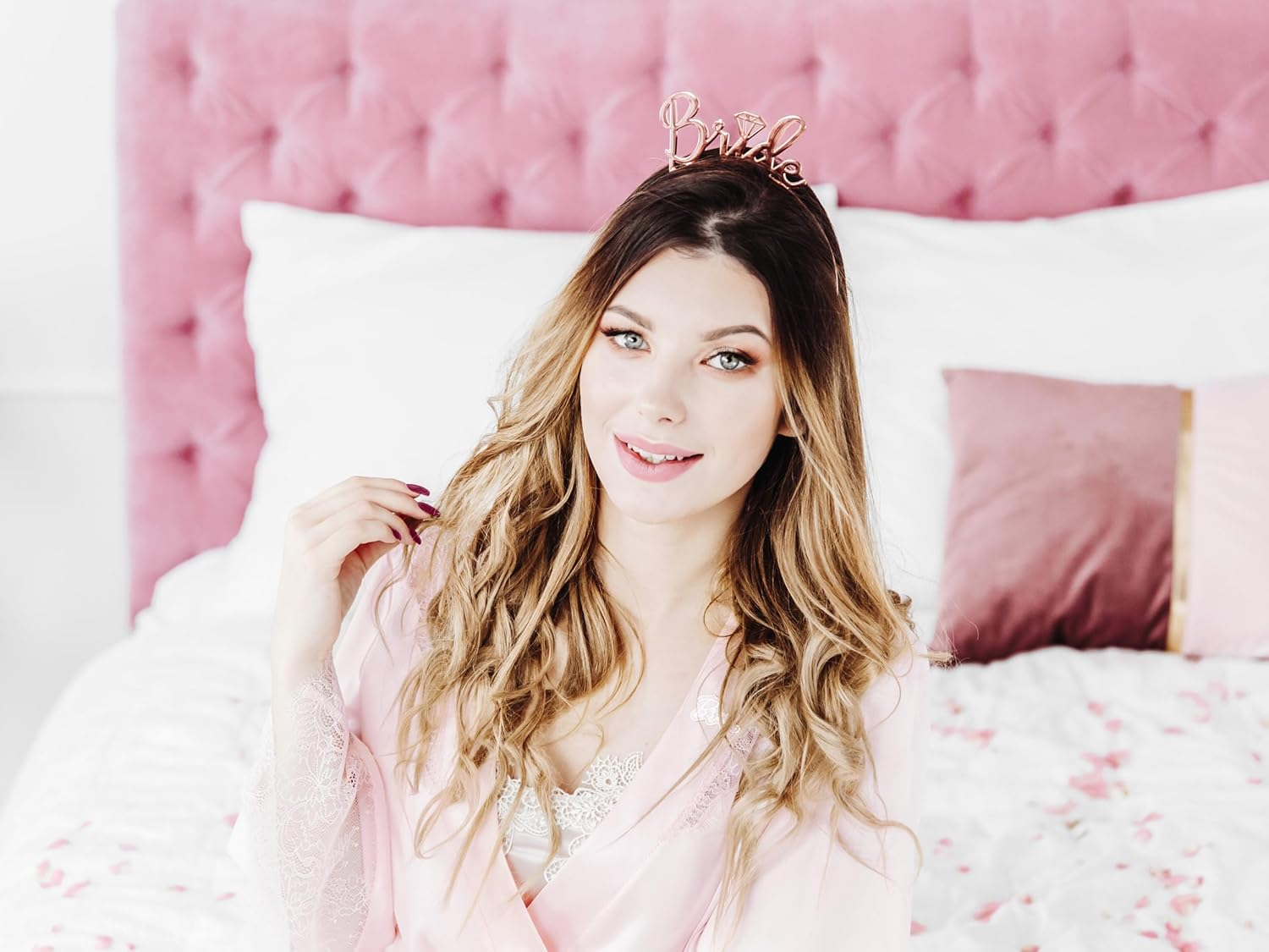 Bridal Crown Rose Gold Headband Crown Bride JGA Party Item Gifts Gadgets Cool Gift Idea Hen Party Pink Gold Headband Bride image number 3