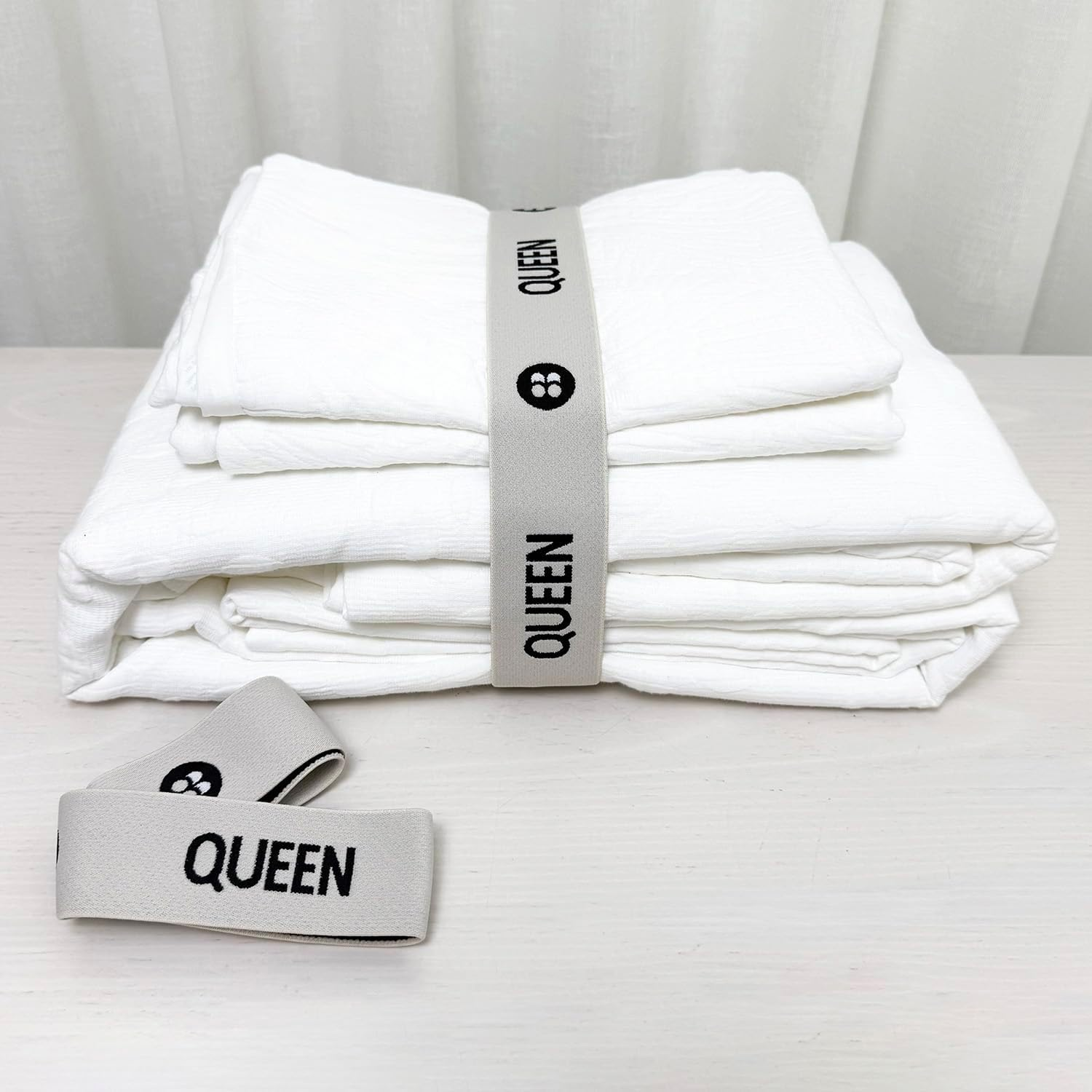 BEDDING BUNDLER Bed Sheet Organiser Bands | 2-Pack Premium Storage Woven Label for Single to Queen Size, King, Super King & Covers | Keep Linen Neat & Organised | Carbon Offset (Natural, Super King) image number 1