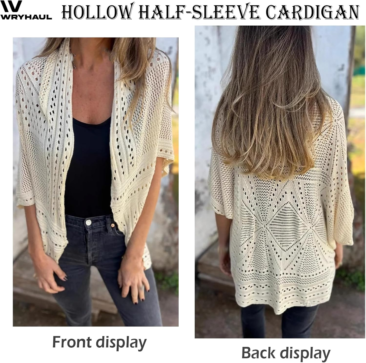Arisefrom Hollow Half-Sleeve Cardigan, 2025 New Womens Crochet Hollow Out Knit Tops, Lightweight Hollow Knit Half-Sleeve Cardigan, Women Summer Sweater Lightweight image number 4