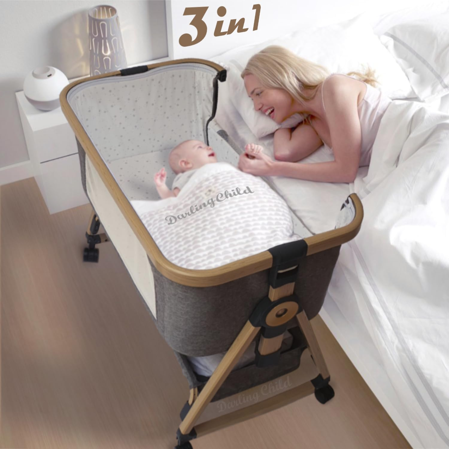 Baby Bassinet on Wheels, Baby Cot, Portable & Foldable Baby Crib, Newborn Baby Bed &ndash; 3-In-1: Bedside Co Sleeper Bassinet, Rolling & Rocking Cradle. with Mosquito Net ... Newborn Essentials Baby Gifts image number 1