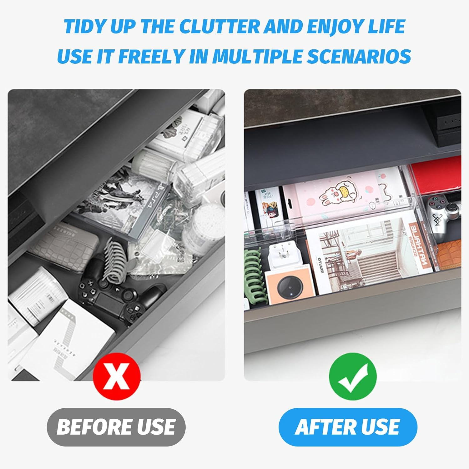 Drawer Dividers Organizers, Adjustable 3.2" High, Expandable from 11-20.8", Clear Plastic Drawer Organizers for Kitchen, Office, Clothing, Bathroom, Bedroom, Home Storage（10Pack） image number 6