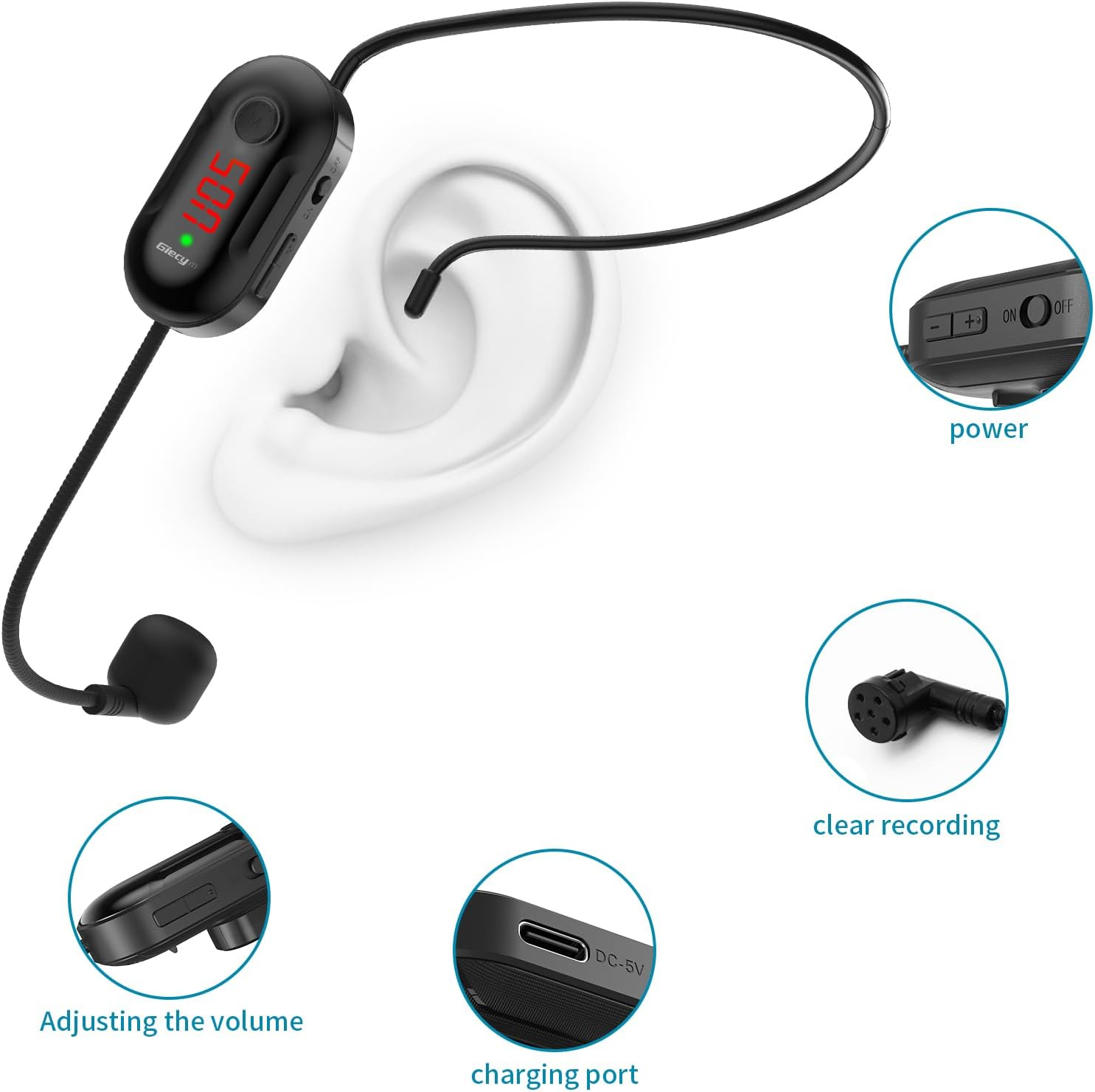 Giecy Voice Amplifier with Wireless Microphone, 2800Mah Personal Amplifiers Portable Bluetooth Megaphone Speaker Teacher Microphone for Tour Guides, Coaches, Meeting image number 6