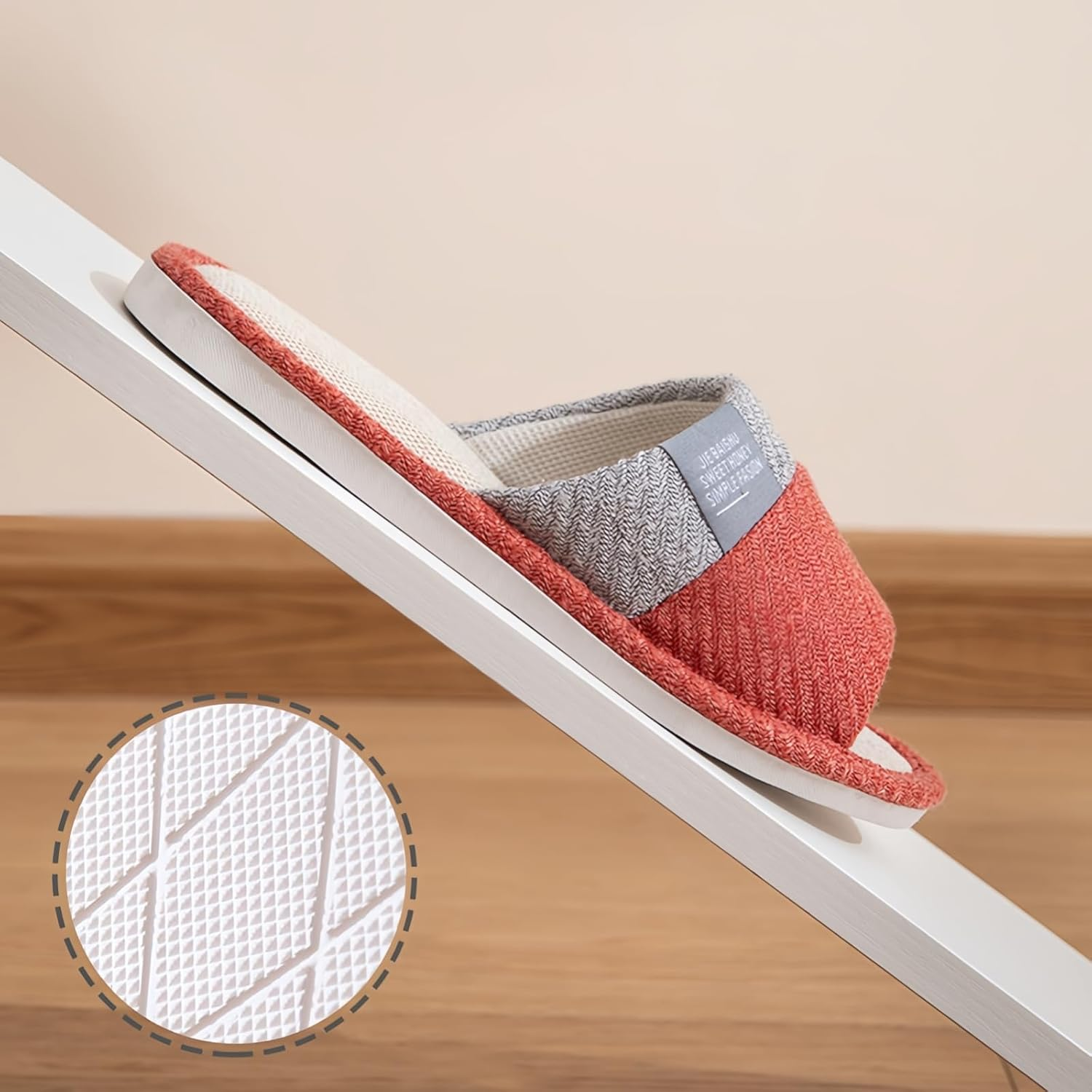 GEBUFAW Linen Slippers for Women Japanese Style Summer House Slippers Indoor Lightweight Open Toe Bathroom Slides Soft Sole Sandals for Home Use image number 4