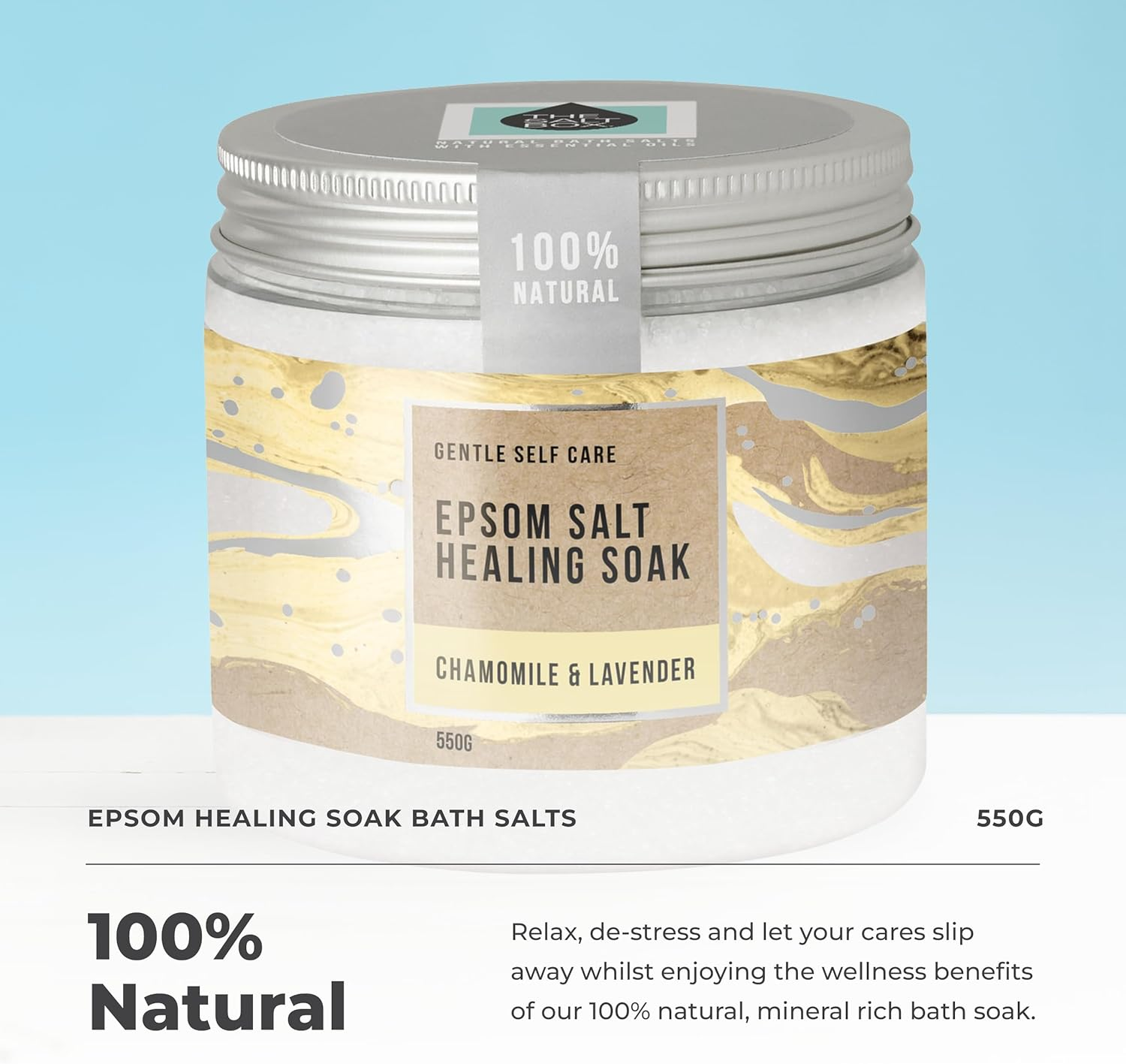 The Salt Box - Natural Epsom Salt Healing Bath Salts Soak - Chamomile & Lavender - 550G image number 3