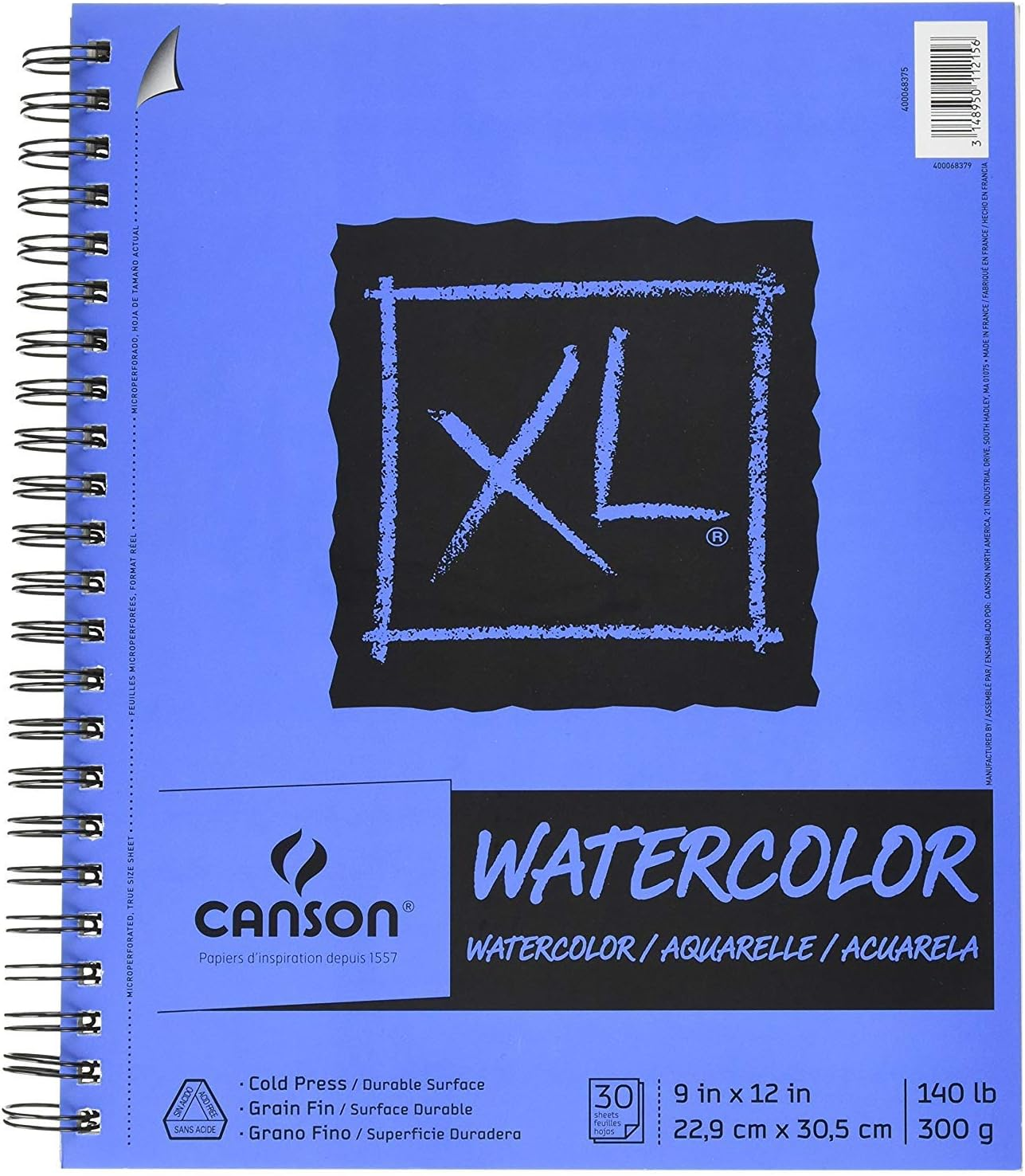 Canson 7022446 XL Series Watercolor Textured Paper Pad for Paint 140 Pound, 11" X 15" Fold Over, 30 Sheets, White image number 1