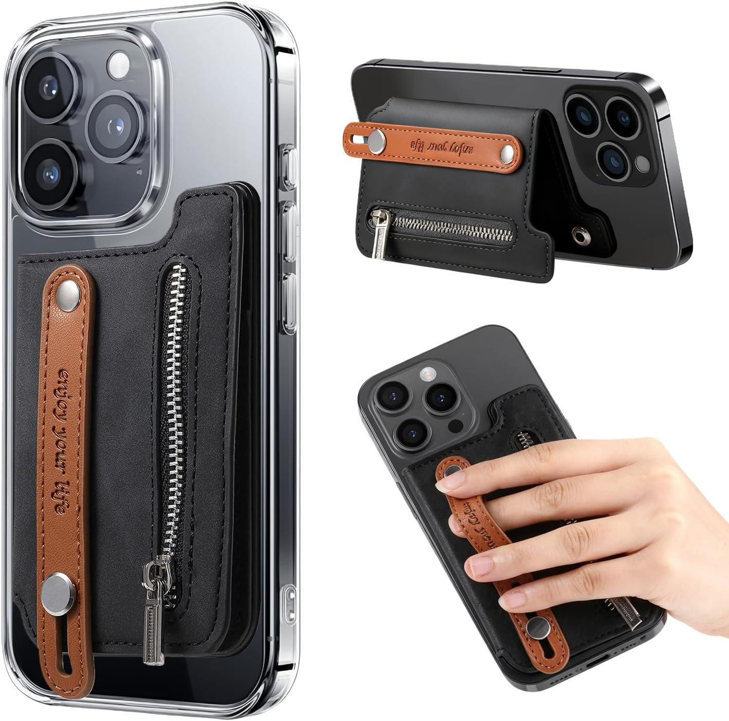 Magnetic Wallet with Stand, Magnetic Phone Wallet, RFID Blocking 8 Card Holder, Phone Grip with Finger Loop, for Iphone 17/16/15/14/13/12 Pro Max plus Series, Not for 13/12 Mini image number 4