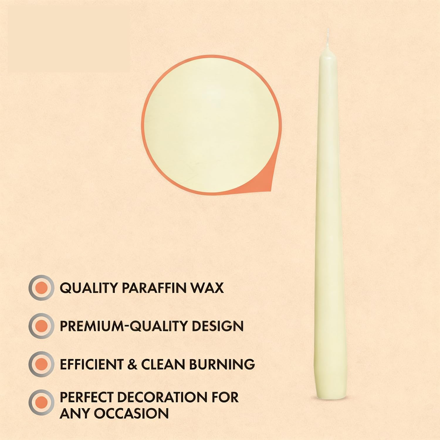 12 Pack Ivory Taper Candles, 7-8 Hours Burn Time，0.8 X 10 Inch Dripless, Smokeless & Unscented Dinner Candle Set for Restaurant, Home D&eacute;cor, Wedding, Spa and Party image number 2