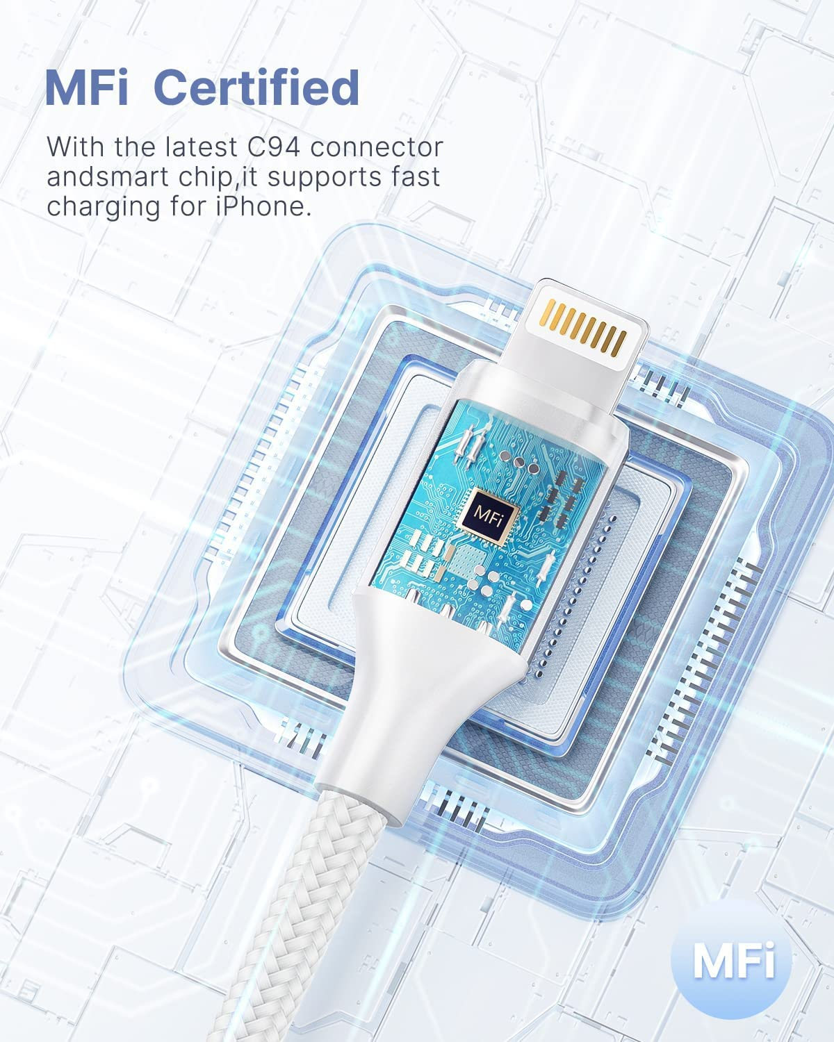 Aioneus Lightning Cable 1M, Iphone Charging Cable Mfi Certified USB a to Lightning Iphone Fast Charger Cord Compatible with Iphone 14 13 12 11 Pro Max Mini XS XR X 8 7 plus Ipad image number 5