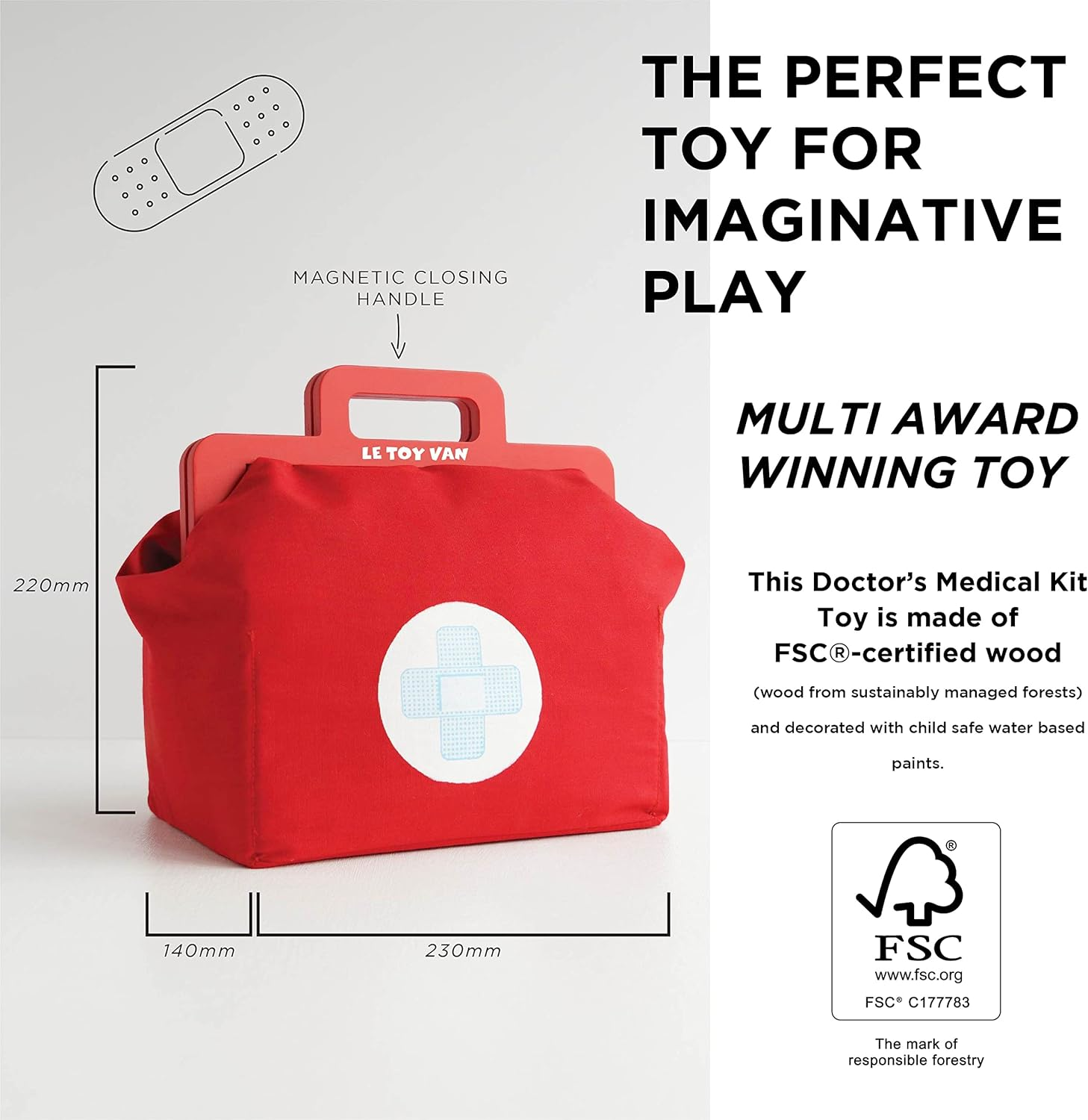 Le Toy Van - Kids Wooden Educational Pretend Play Honeybake Doctor'S Medical Play Set Kit | Kids Pretend Play Role Play for Boys and Girls | 3 Year Old +, 8.66" X 5.70" X 5.90" (TV292) - Sweet Dreams Doll Stroller image number 3