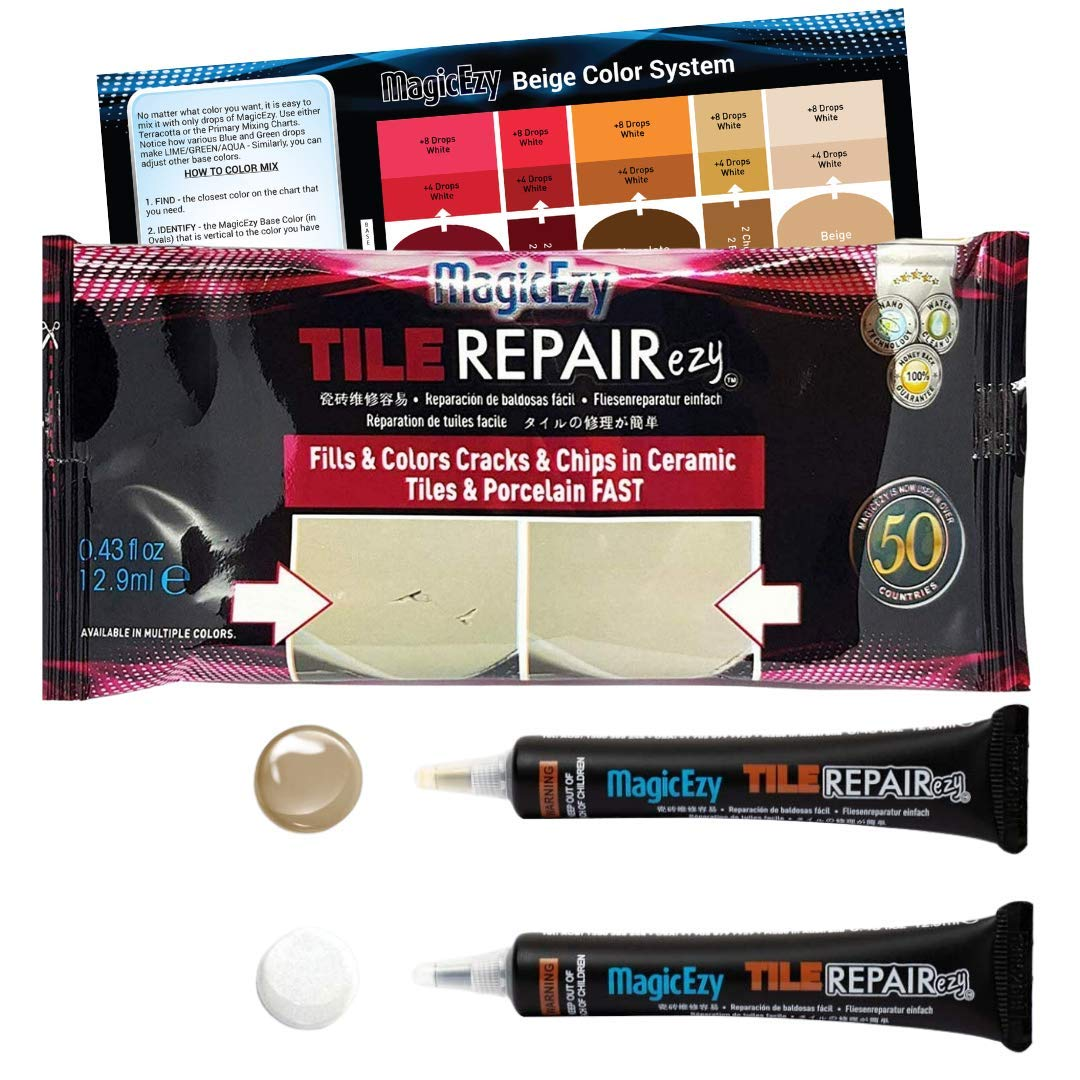 Magicezy Tile Repairezy: Deep Chip Filler: Fixes Ultra Deep Cracks, Holes and Damage in Ceramic Tiles - Porcelain Epoxy Tile Repair Filler - Lifetime Durability Protection (Off White)