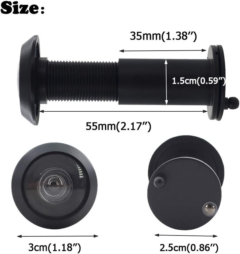 Door Viewer Peephole, Solid Brass 220-Degree Door Viewer with Heavy Duty Rotating Privacy Cover for 1-3/8" to 2-1/6" Doors for Home Office Hotel (Black) - Black image number 2