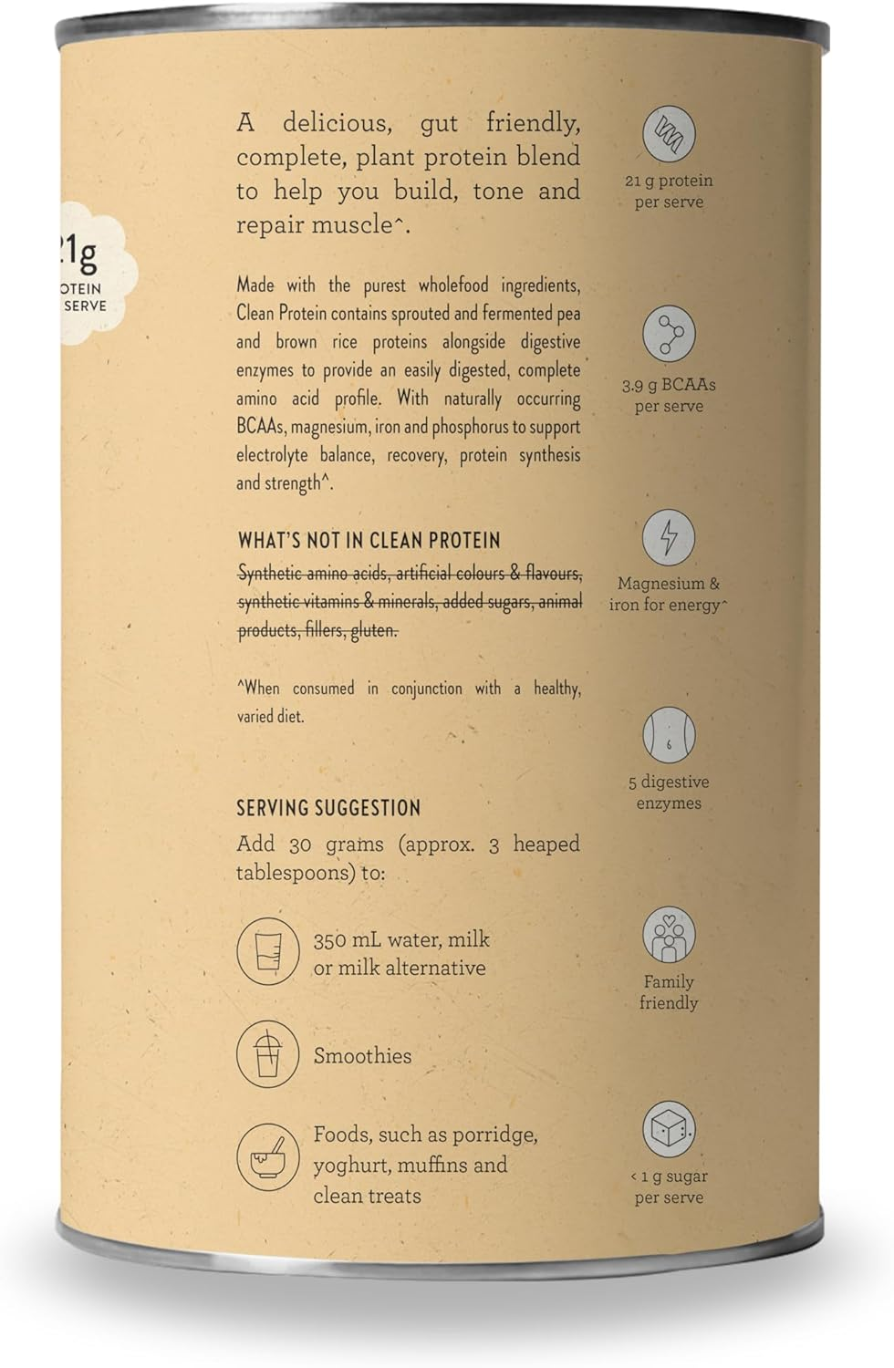 Nutra Organics Clean Protein Creamy Vanilla 500 G | Plant Based Workout Protein Powder | Bcaas | Supports Muscle Mass Building, Toning & Repair (16 Serves) image number 3