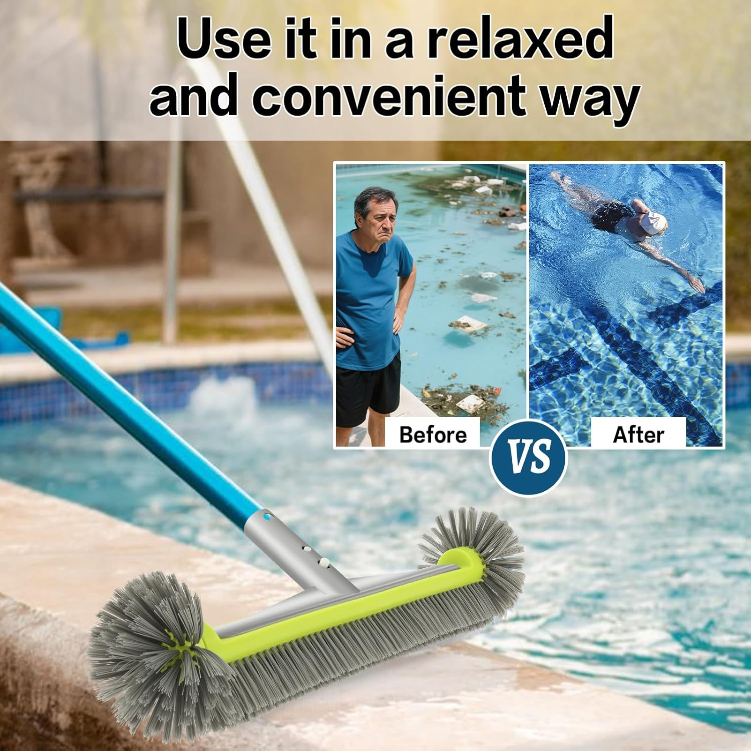 360 Degree Swimming Pool Brush Head, Heavy Duty Cleaning Brush, Aluminum Alloy Brush Head with High Hardness Bristle for Cleaning Corner Wall Tile Floor image number 6