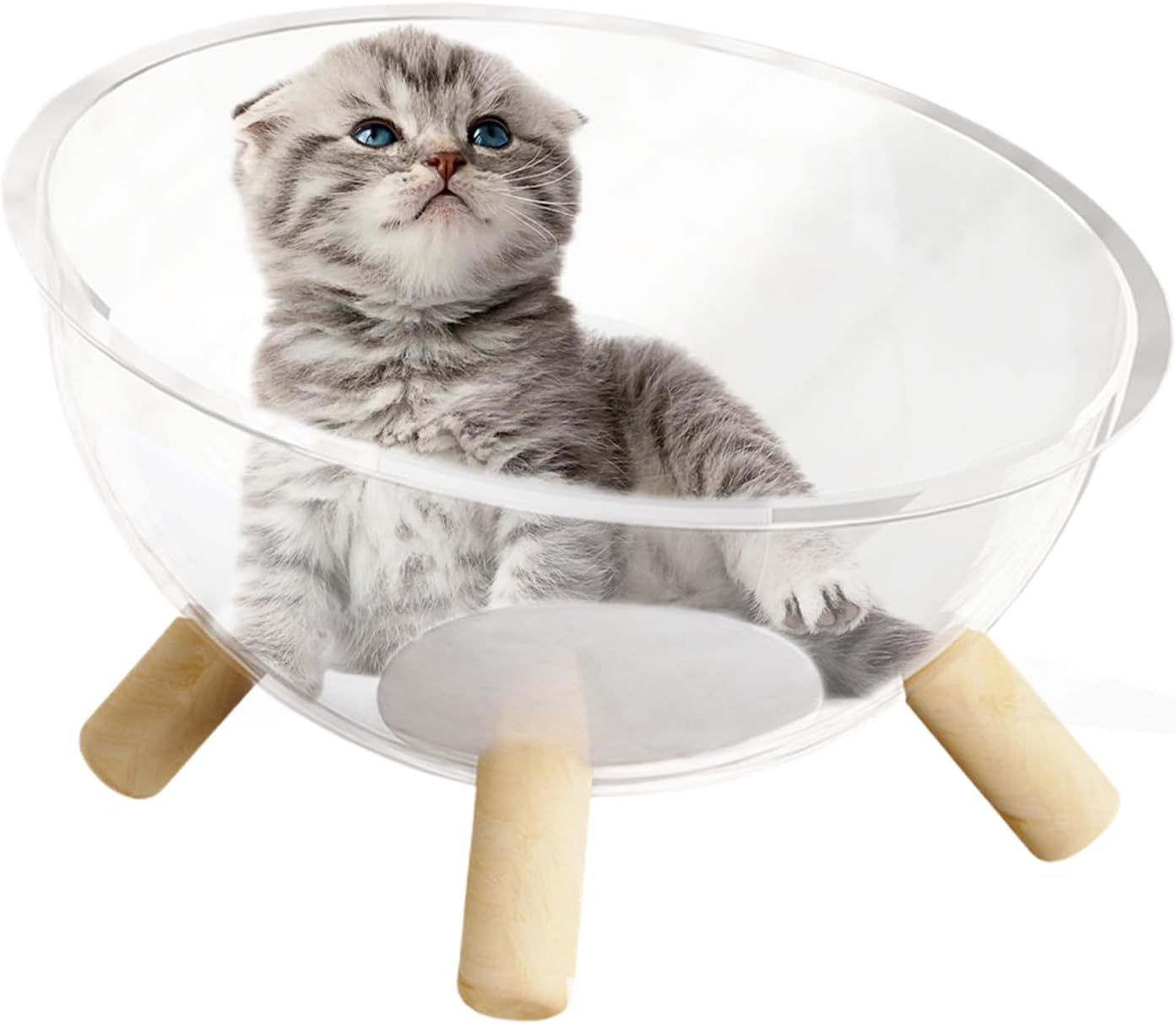 Pet Beds for Cats,Cat Sleeping Nest with Wood Base - Acrylic Clear Dome House Small Animal Supplies for Resting Sleeping Lounging Puppies Bunnies image number 1
