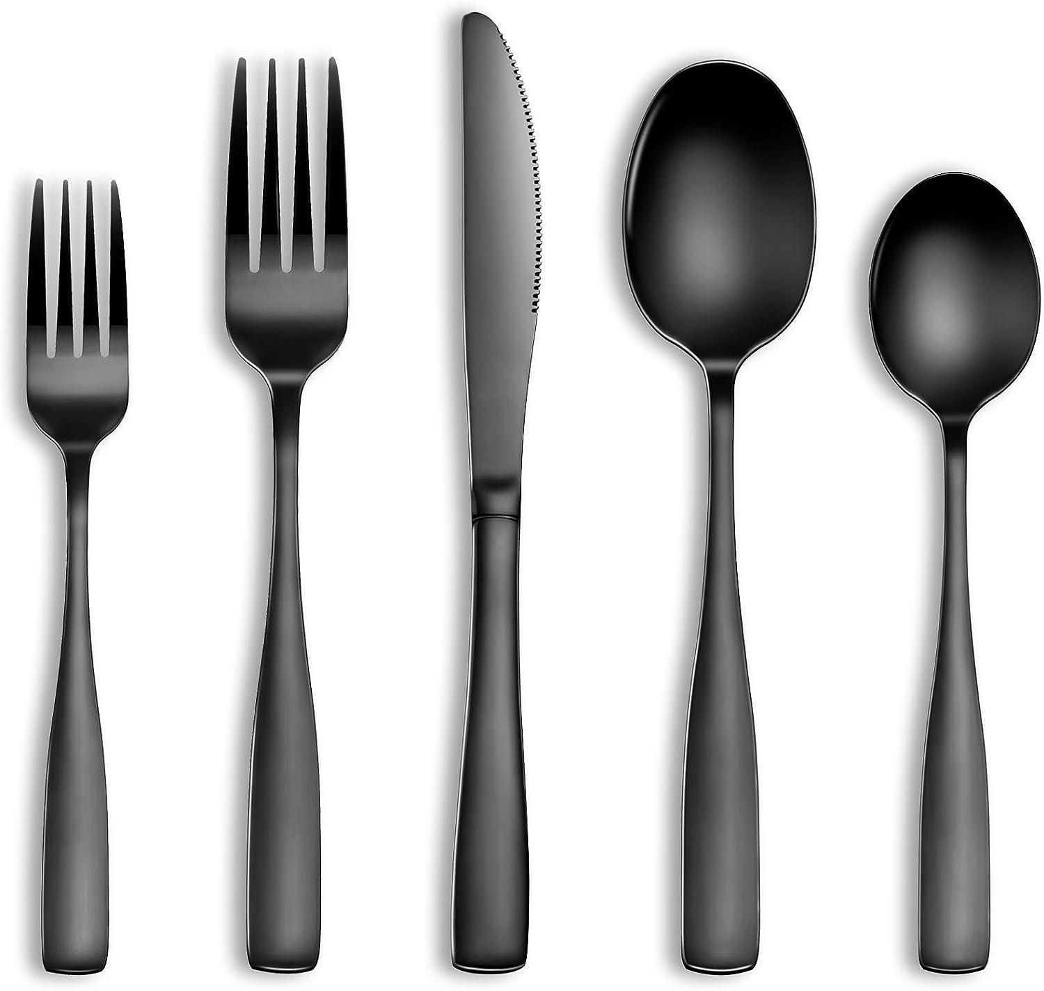 20 Pcs Black Silverware Set, Food-Grade Stainless Steel Flatware Set for 4, Square Cutlery Set, Mirror Polished Tableware Eating Utensils Set for Kitchen, Include Knife Fork Spoon Set,Dishwasher Safe image number 4