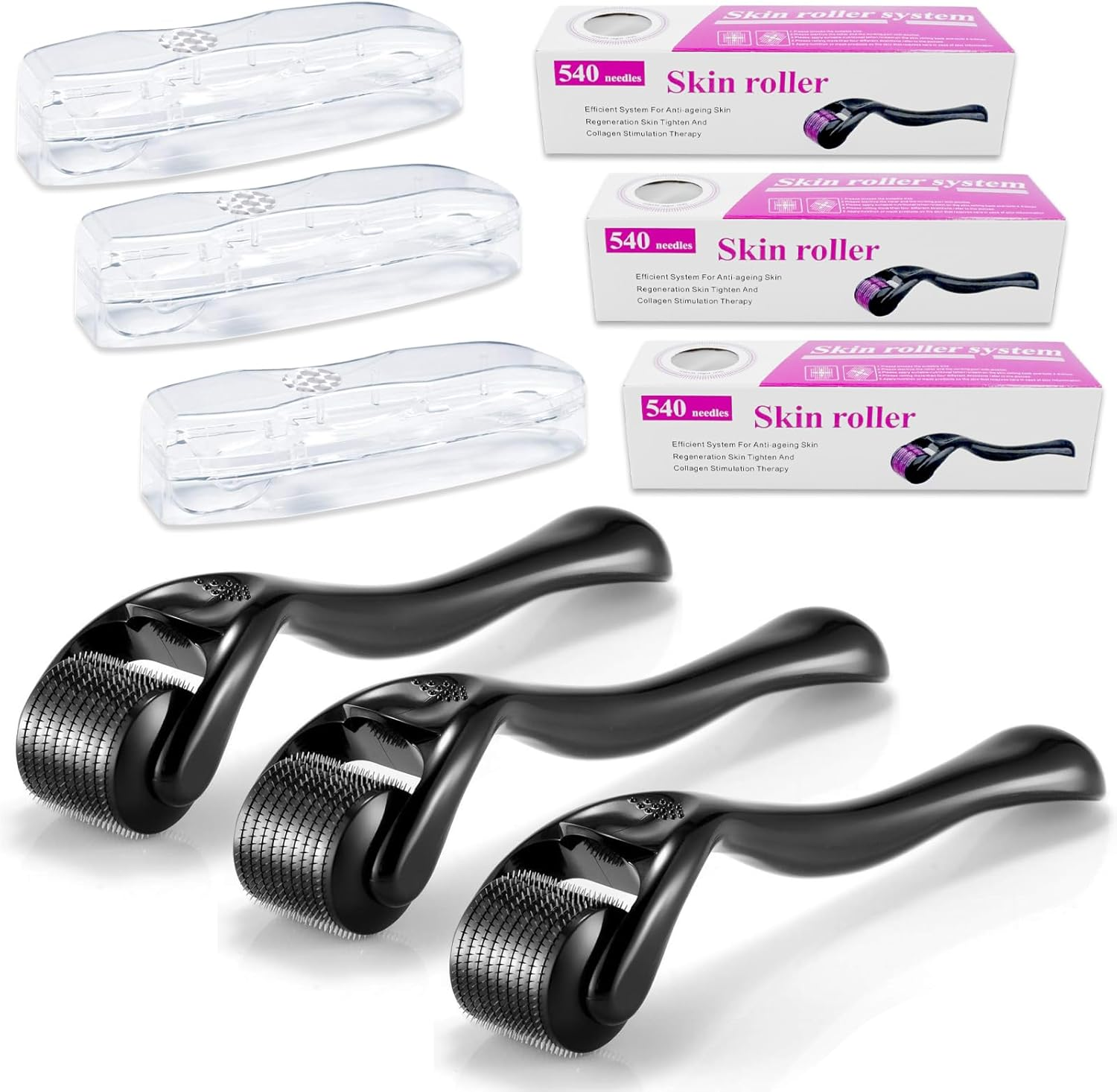 Derma Roller for Hair & Beard Growth, 3 Pack 0.5Mm,1Mm,1.5Mm Microneedle Roller for Face, Body Growth, Skin Care Micro Needle Face Roller for Women & Men, 540 Titanium Scalp Roller Beard Dermaroller image number 2