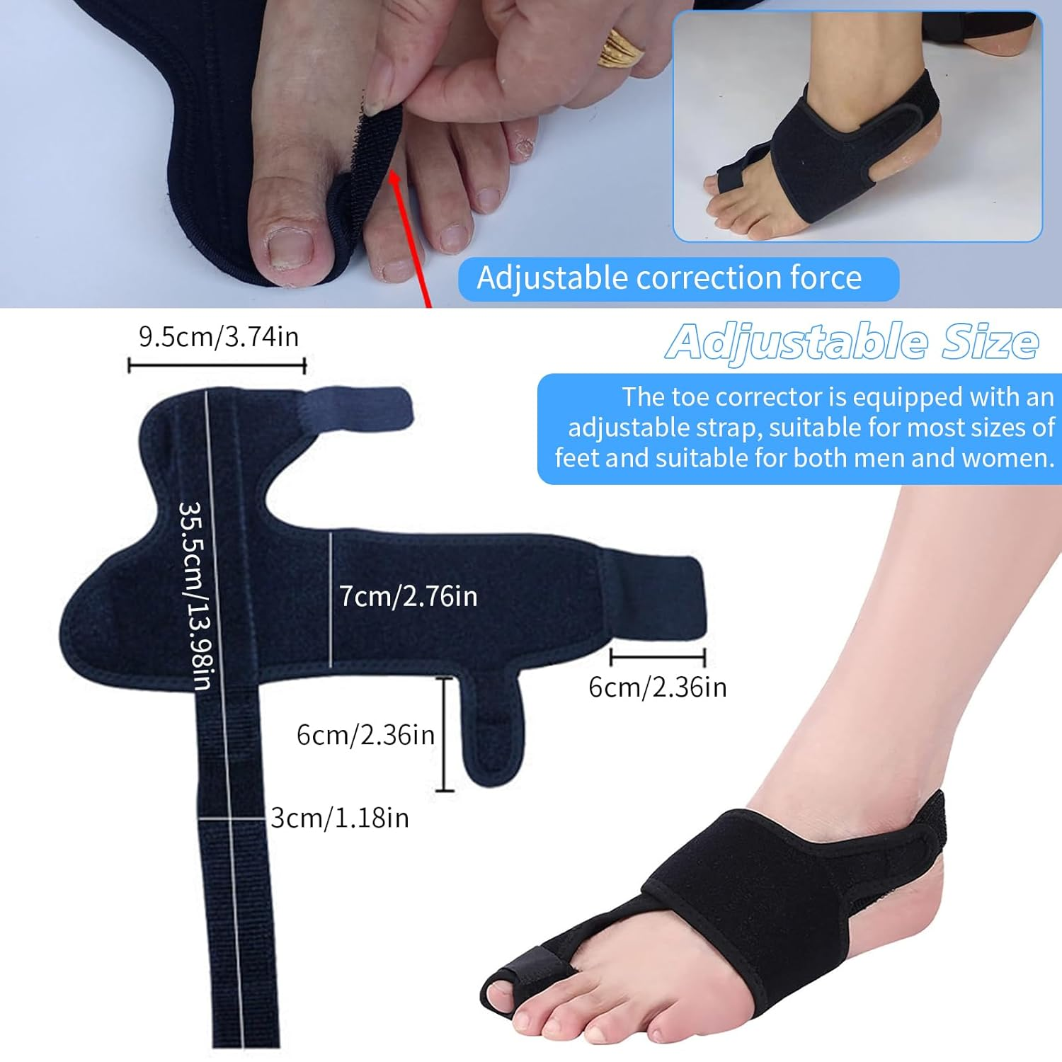 2 Pieces Upgraded Bunion Corrector Left + Right, Bunion Splint & Big Toe Straightener for Unisex, Brace Splint Pads Premium Orthopedic Big Toe Straightener for Valgus Hallux Pain Relief image number 3