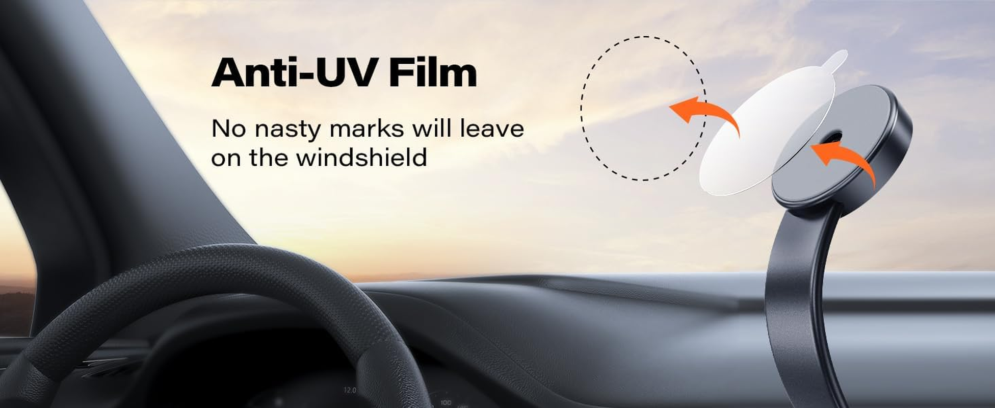 A2C Universal Magnetic Car Mount [2000G N54 Magnets & Metal Ring] for Iphone 16 15 14 13 12 Magsafe Case, Ultra Strong Magnet Dashboard Windshield 360&deg; Rotatable Phone Holder - Black image number 1