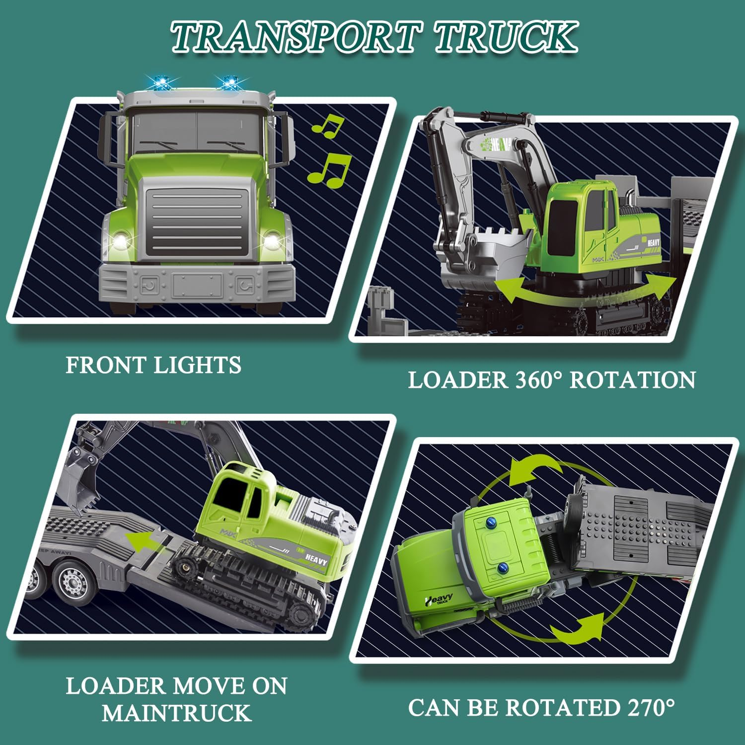 Fistone RC Semi Truck & Excavator Toy Set, 1:12 Remote Control Semi-Trailer with Sound and Lights, 2.4Ghz Flatbed with Excavator, Construction Vehicles for Boys 6-12 Years Old image number 5