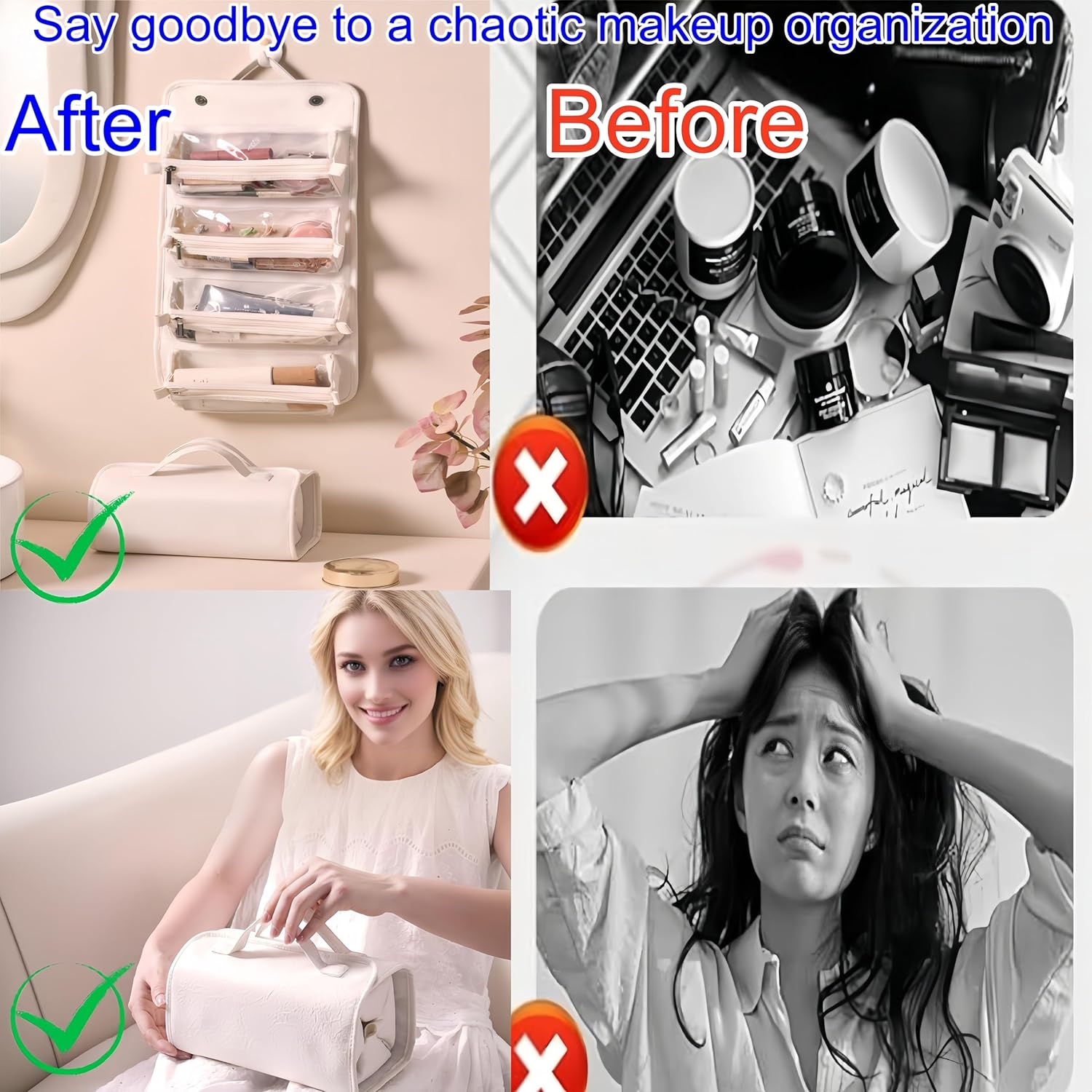 Febohao Travel Toiletry Bag 4 Detachable Clear Multi Compartment Hanging Toiletry Bag Women Waterproof Foldable Travel Bag Wash Accessories Makeup Bag image number 5