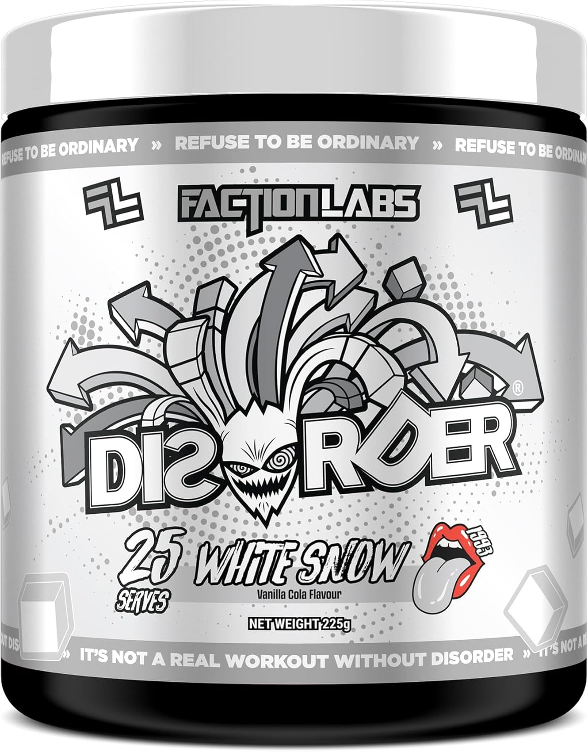 Faction Labs Disorder Original Pre Workout Powder, White Snow, Sugar Free Caffeinated Gym Supplement, 25 Serves, 225G image number 1