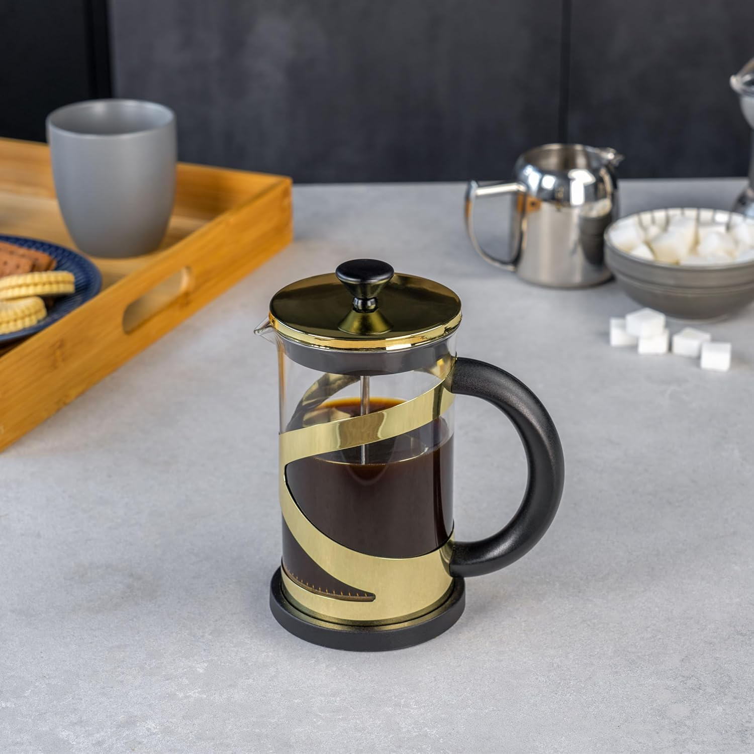 Caf&eacute; Ol&eacute; Classico Gold Cafeti&egrave;re, French Press Coffee Maker, Stainless Steel Mesh Filter, Glass Body with Stylish Gold Finish, 1000Ml (8 Espresso Cups, 4 Mugs) image number 6