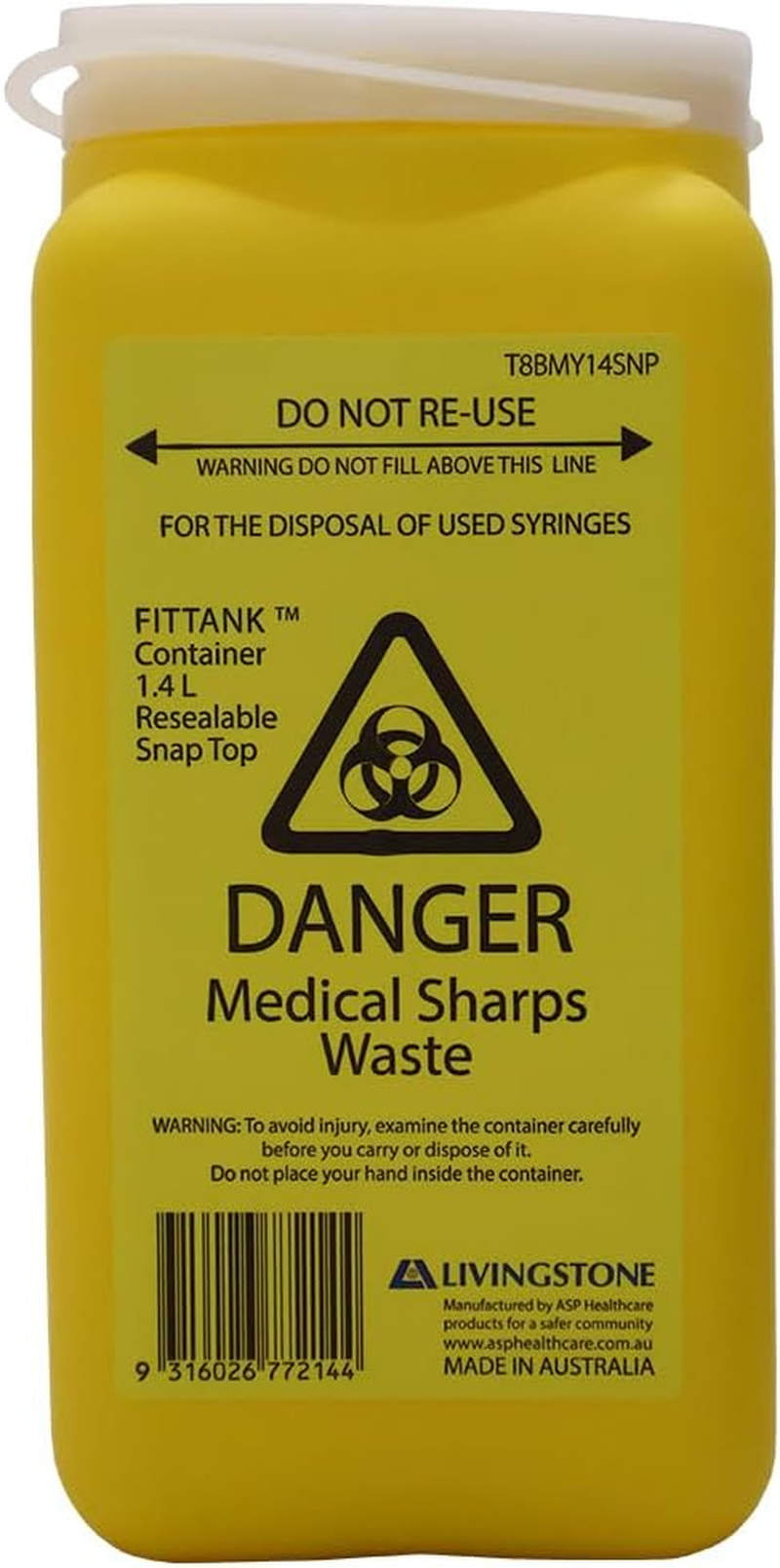 Fittank Livingstone Needles Sharps Waste Collector 1.4L image number 1