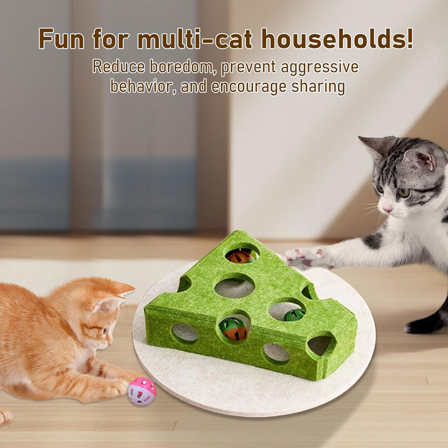 Cat Puzzle Toy, Interactive Cat Toys for Indoor Cats, Kittern Ball Toy with Soft Felt Maze Game Puzzle Box - Fun & Stimulating for Indoor Cats - round (Cheese) - Round image number 1