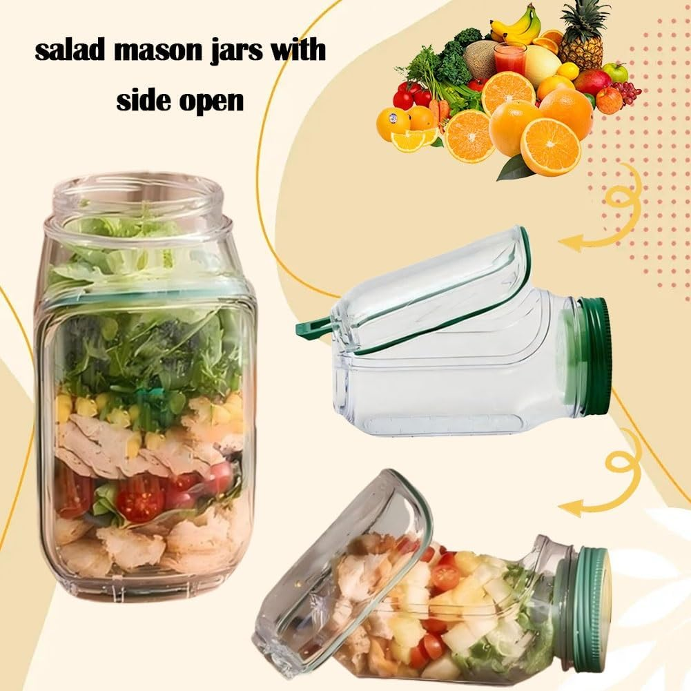 2Pcs Salad Jar, Salad Mason Jars with Side Open, Portable Salad Container, Leakproof Snack Box with Lid, Separate Sauce Box for Meal Prep Home Outdoor Travel image number 6