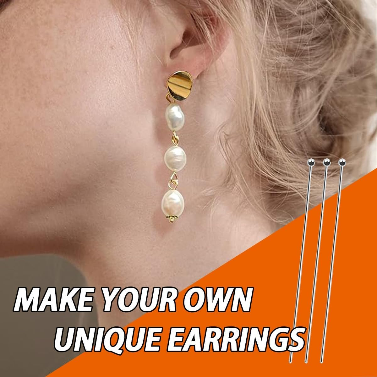 200Pcs Jewelry Making Head Pins 50Mm Platinum Silver Plated Brass Ball Head Pins for Earrings Jewelry Making Jewellery-Making Accessories (Silver) image number 3