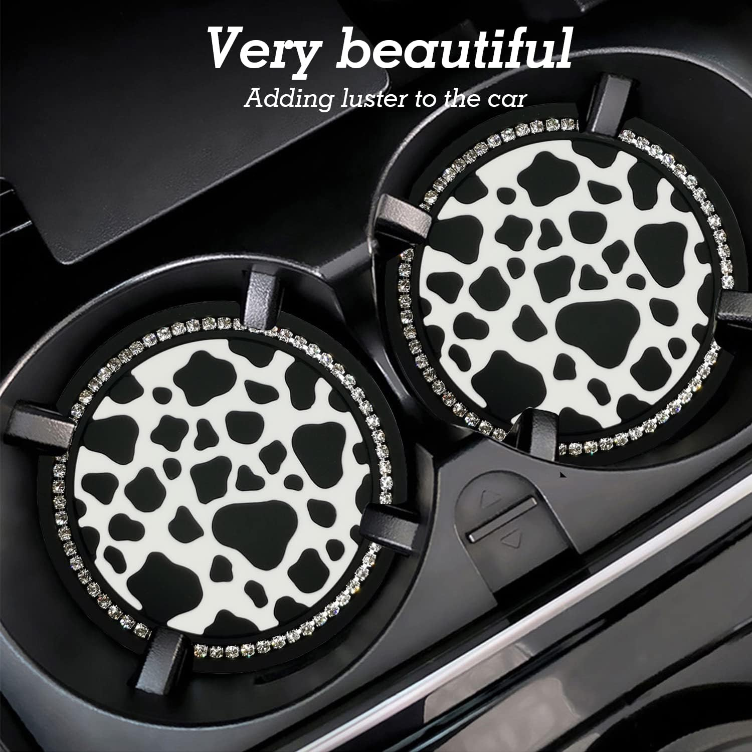 2PCS Bling Cow Print Car Accessories for Women, Universal Auto Cute anti Slip Cup Holder Insert Coaster image number 4