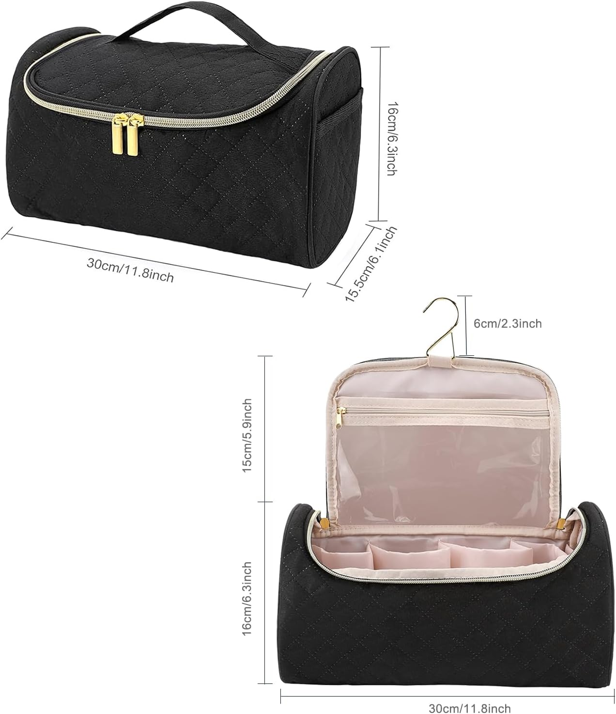 Portable Storage Bag Compatible with Hair Dryer and Attachments, Huggiegems Makeup Bag, Travel Toiletry Bag with Hanging Hook image number 4