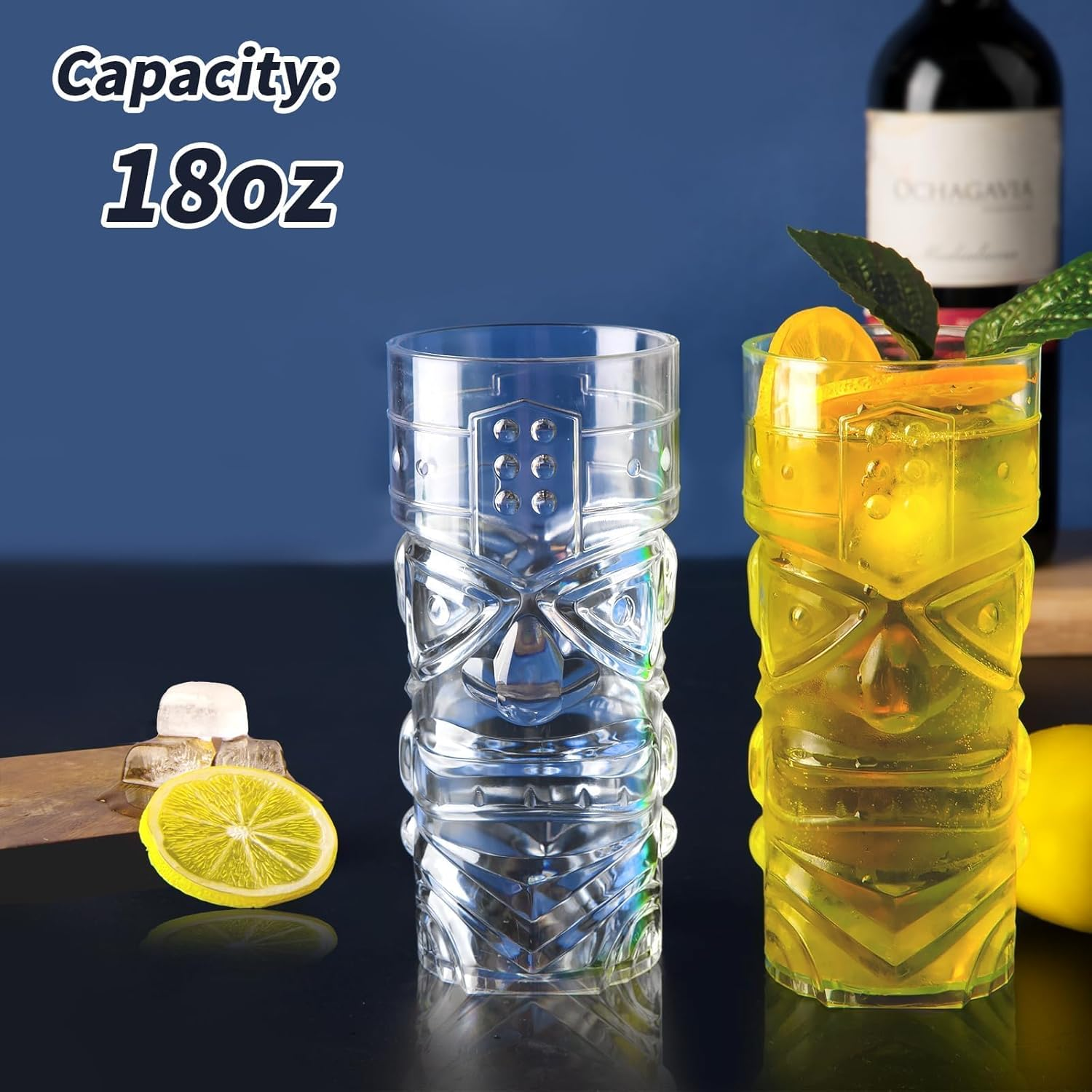 INFTYLE Plastic Tiki Cups 18 Oz, Clear Tiki Glasses Modern Bar Tiki Mug 8 Pack,Hawaiian Party Drinking Tumblers for Cocktails, Lemonade, Mixed Drinks, Picnic, Restaurant Supplies image number 5