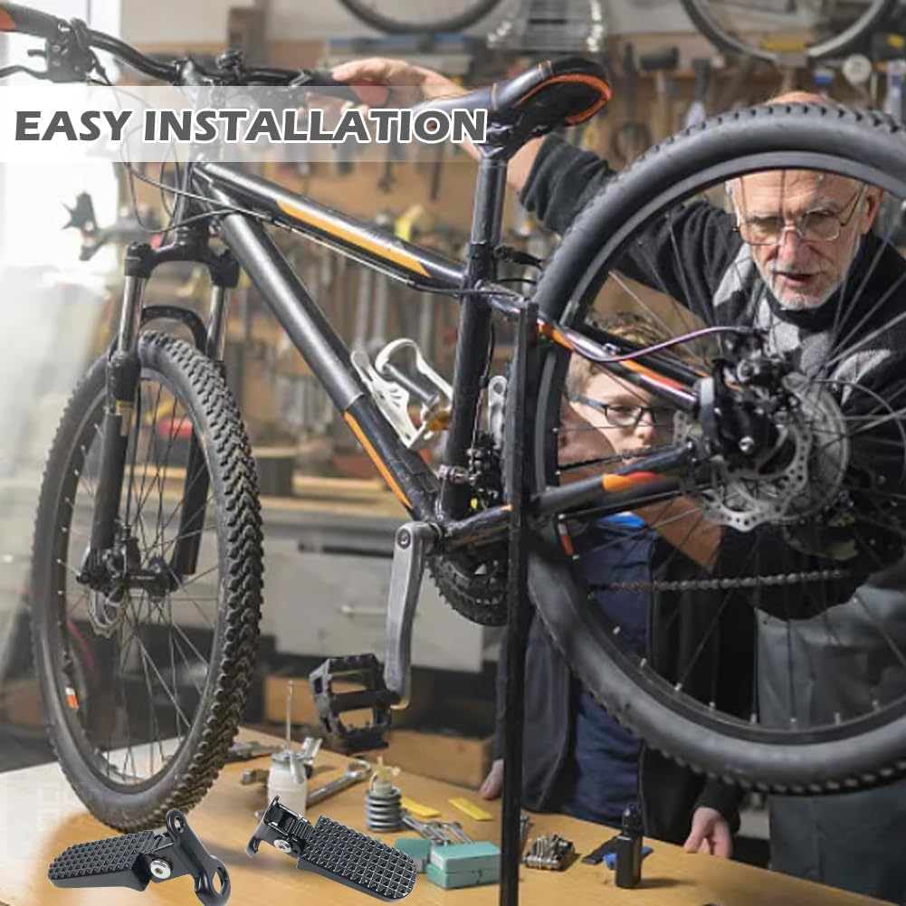 1 Pair Bike Rear Pedals, Mini Folding Bicycle Pegs, Aluminium Alloy Non-Slip Bicycle Footrests, Quick Release Foot Plates Pedals, Rear Seat Footrest Pedal for Mountain Bikes E-Bike