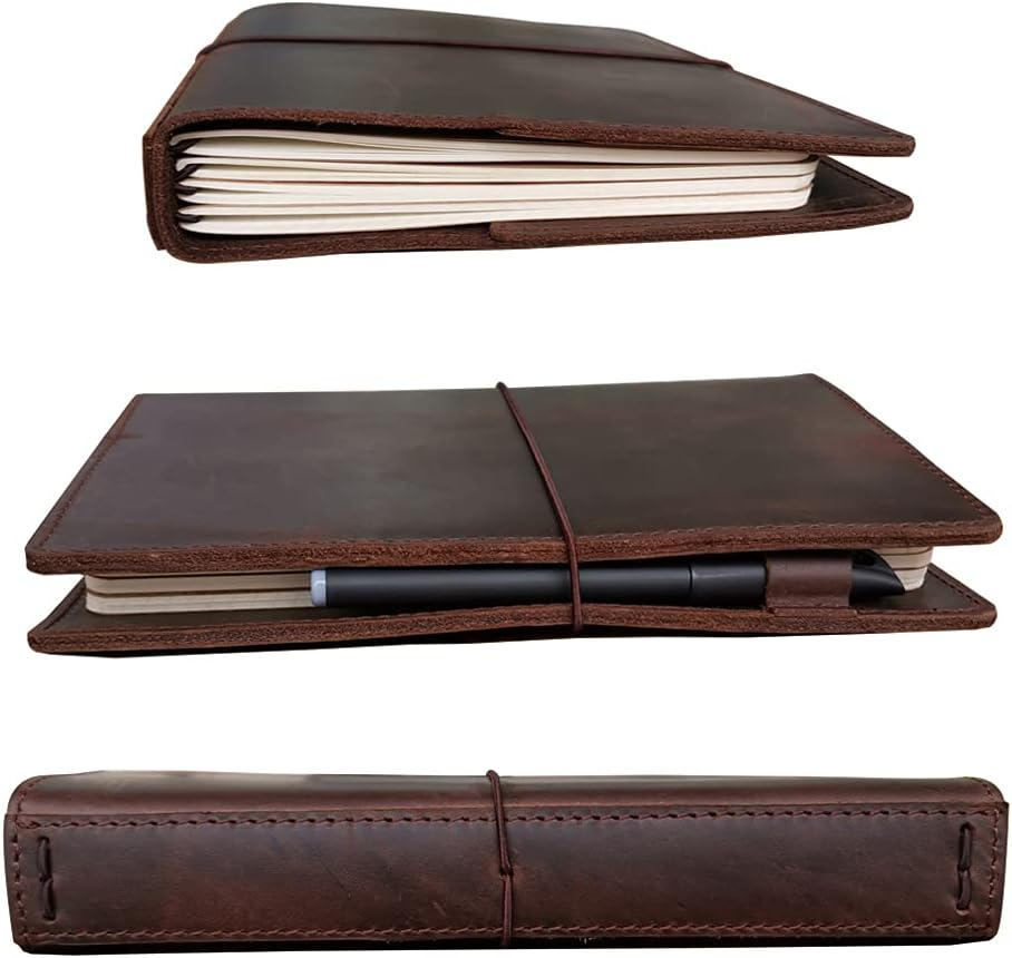 Travelers Notebook Cover with Inner Pockets, Card Slots and Pen Holder, A5 Size, Dark Brown image number 1
