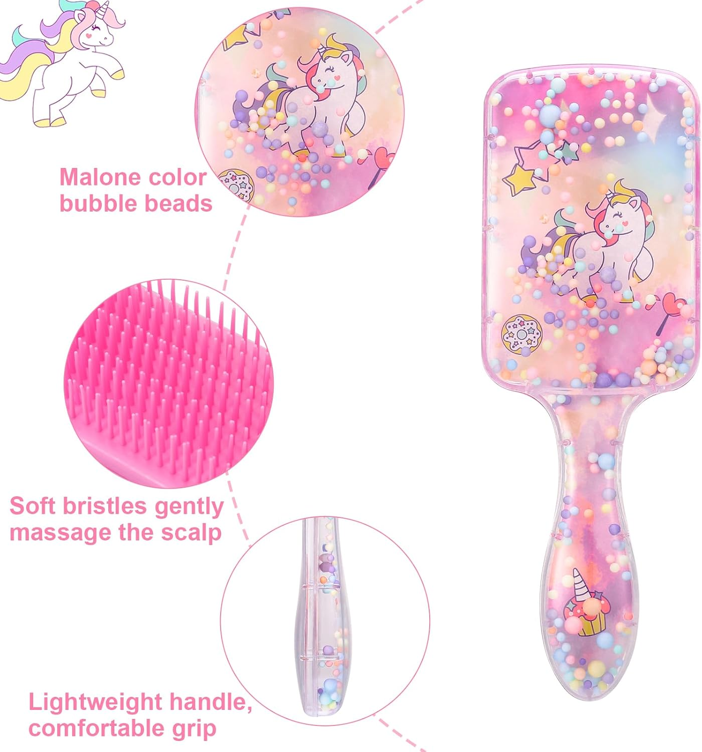 Dusaniyali Pack of 2 Children'S Hair Brushes, Unicorn Hair Brush, Girls Cartoon Hair Brush, Children, Toddlers, Detangling Brushes, Hair Brush, Children, Dry and Wet Hair Brush with Rainbow Sequins image number 2