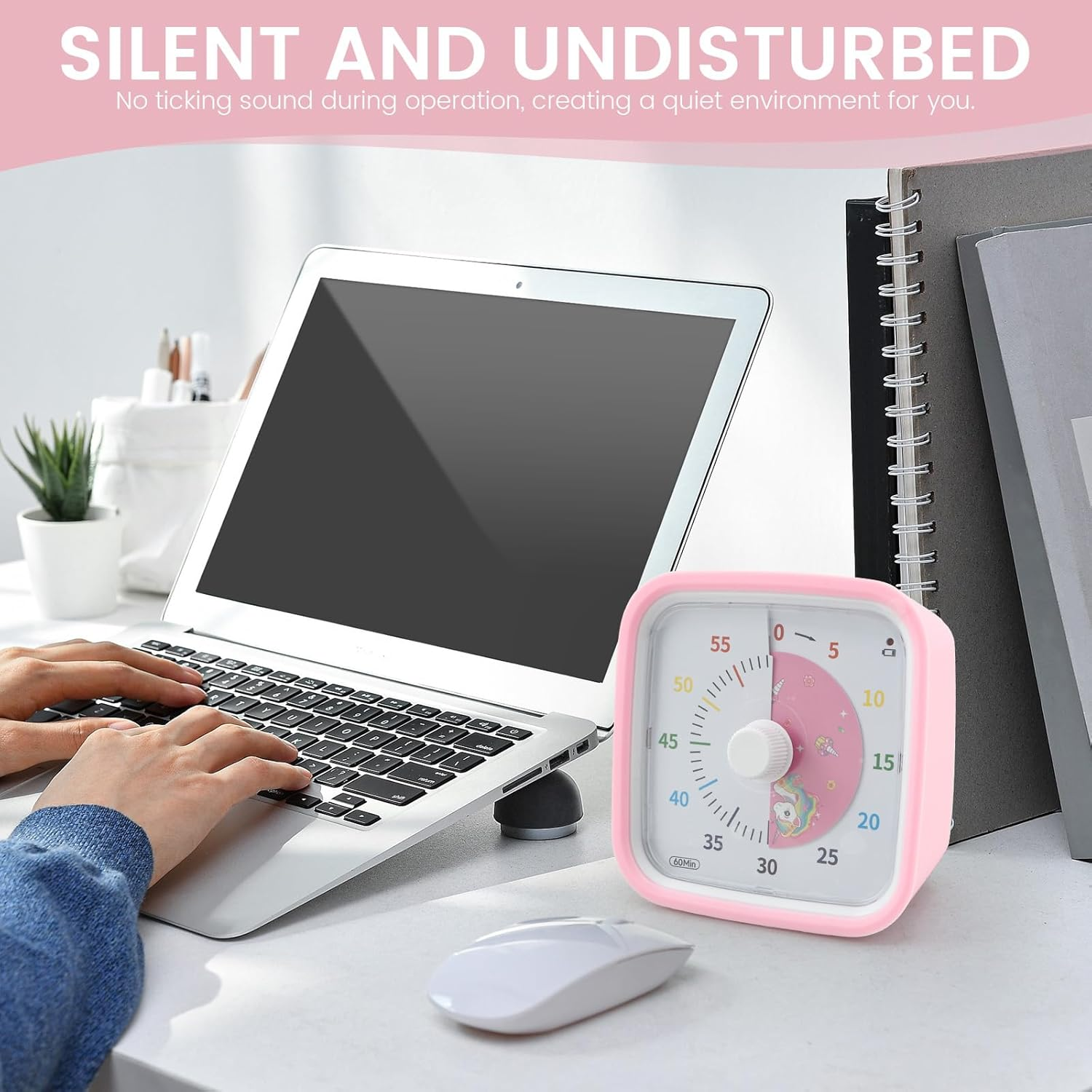Visual Timer for Kids and Adults, 60 Minute Visual Countdown Timer, Non Ticking Classroom Timer, Silent Time Management Tool, Timer for Gym Classroom Studying Working (Pink) image number 6