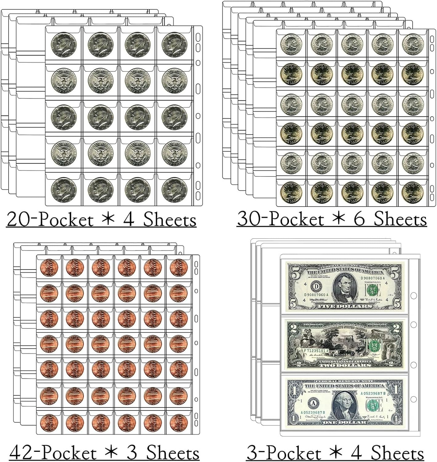 Ettonsun Coin Collection Book 386 Coin Pockets & 12 Currency Sleeves, Coin Collecting Album Holder for Collectors Money Collection Book Coin Display Storage Case Organizer for Coin Collection Supplies image number 1