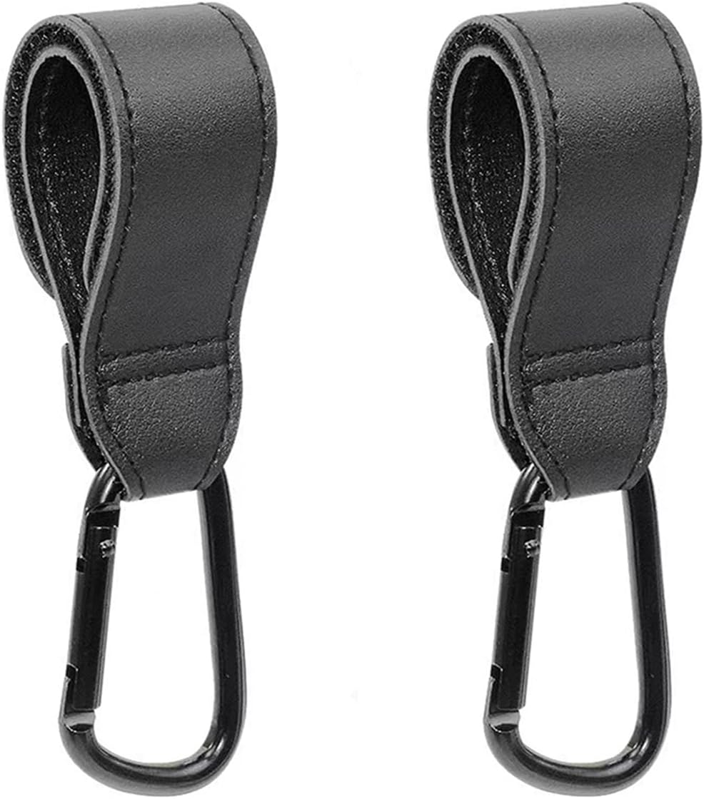 Universal Stroller Hooks for Hanging Bags, Diaper Bag Stroller Straps, Leather Mommy Stroller Clips，Multipurpose Hooks Accessories for Pram, Wheelchair, Shopping and Pet Carts (2PCS Black image number 3