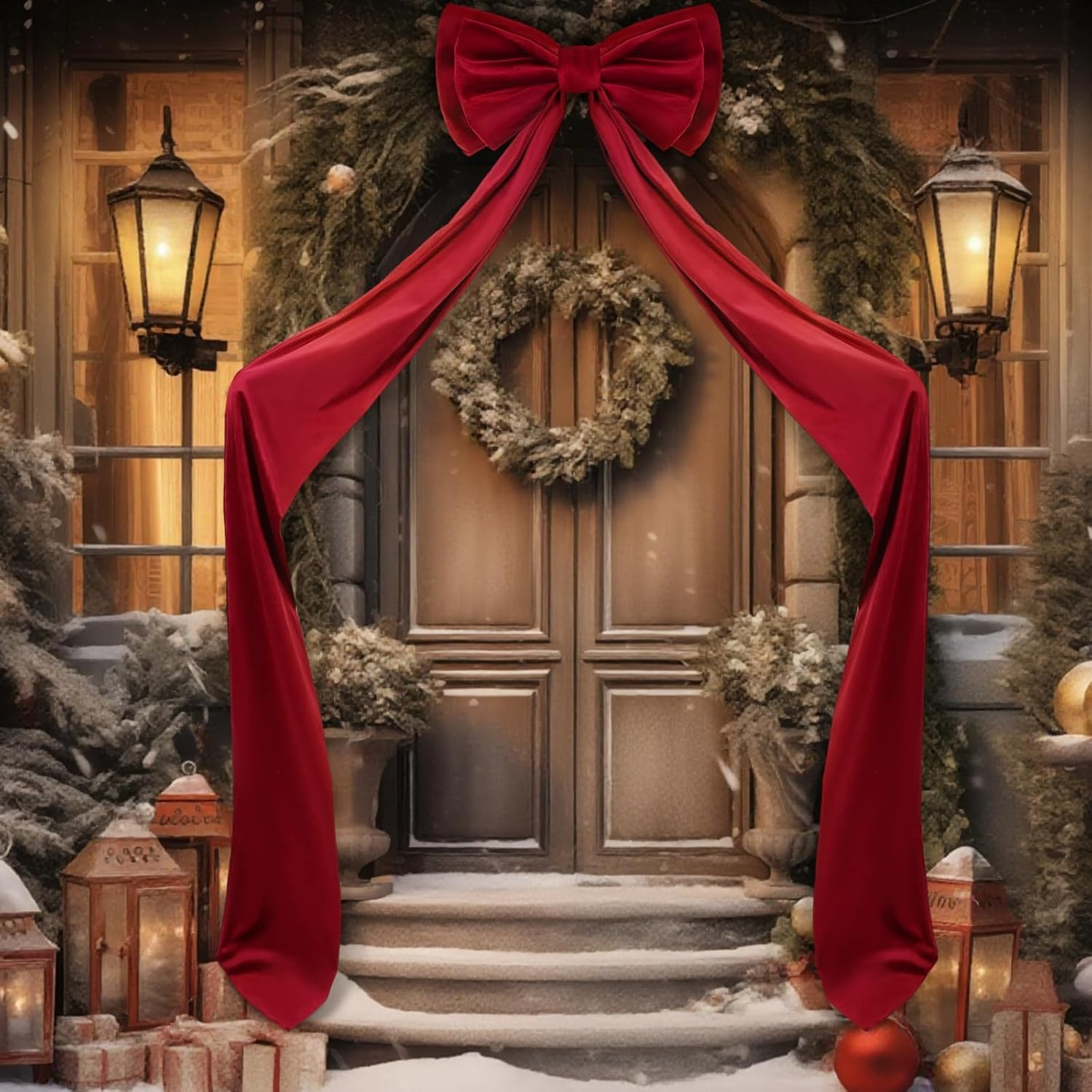 Koeay Christmas Tree Topper Bow, 75X18 Inch Extra Large Red Velvet Bows for Room Wall Backdrop, Home Christmas Tree, Large Bow Ribbon Tie for Wedding Christmas Fall Birthday Party (Wine Red, Velvet) image number 2