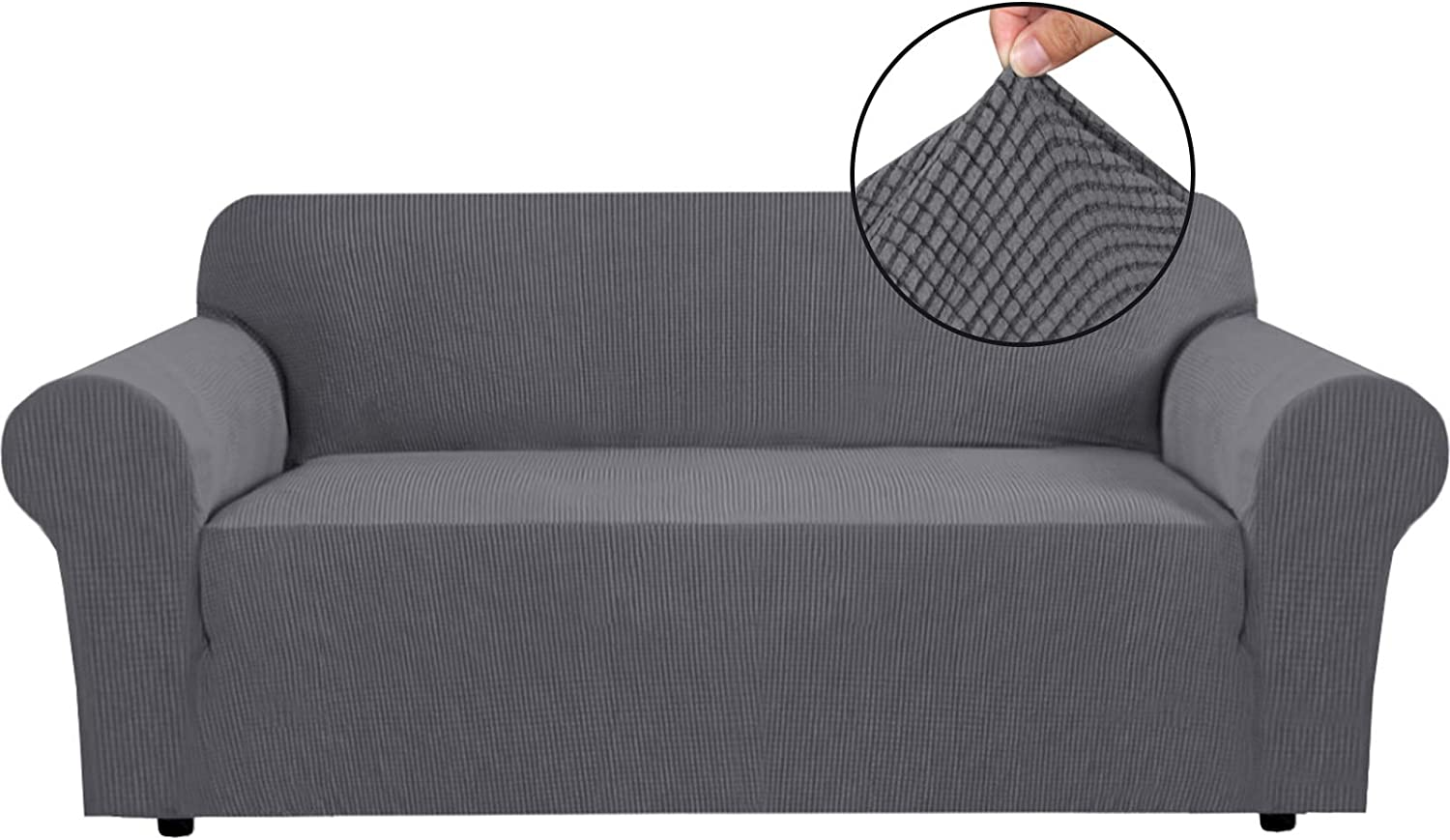 High Stretch Sofa Cover 1 Piece Couch Cover, Lounge Cover for 3 Cushion Couch, Sofa Slipcover for Living Room, Sofa Cover Stretch, Jacquard Sofa Slipcover 3 Cushion (Sofa: Grey) image number 4
