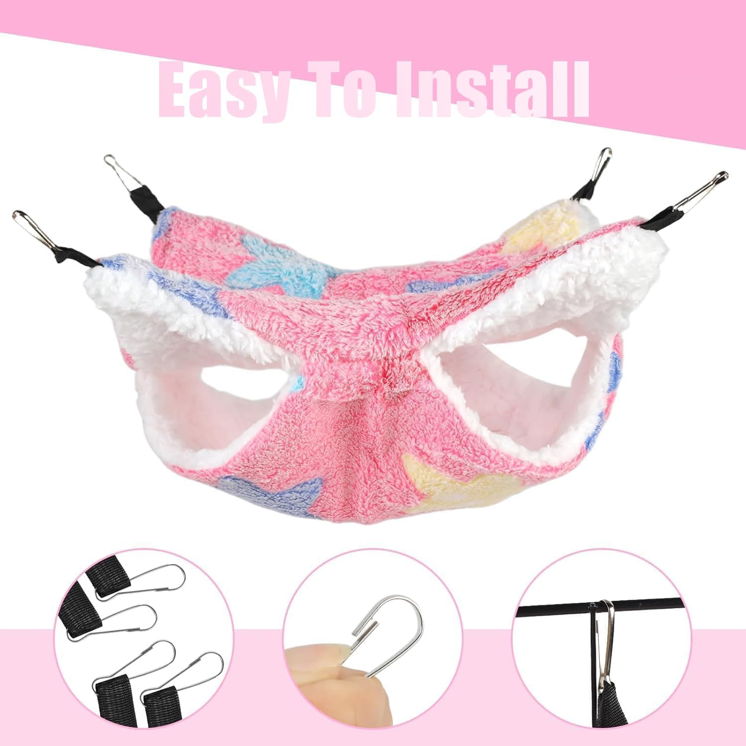 WEZCHUGHAOL 3-Piece 2-Layer Soft Fluffy Pet Cage Hammocks Set for Guinea Pigs, Hamsters & Rats - Double Layer Cozy Small Animal Hanging Bed ﻿